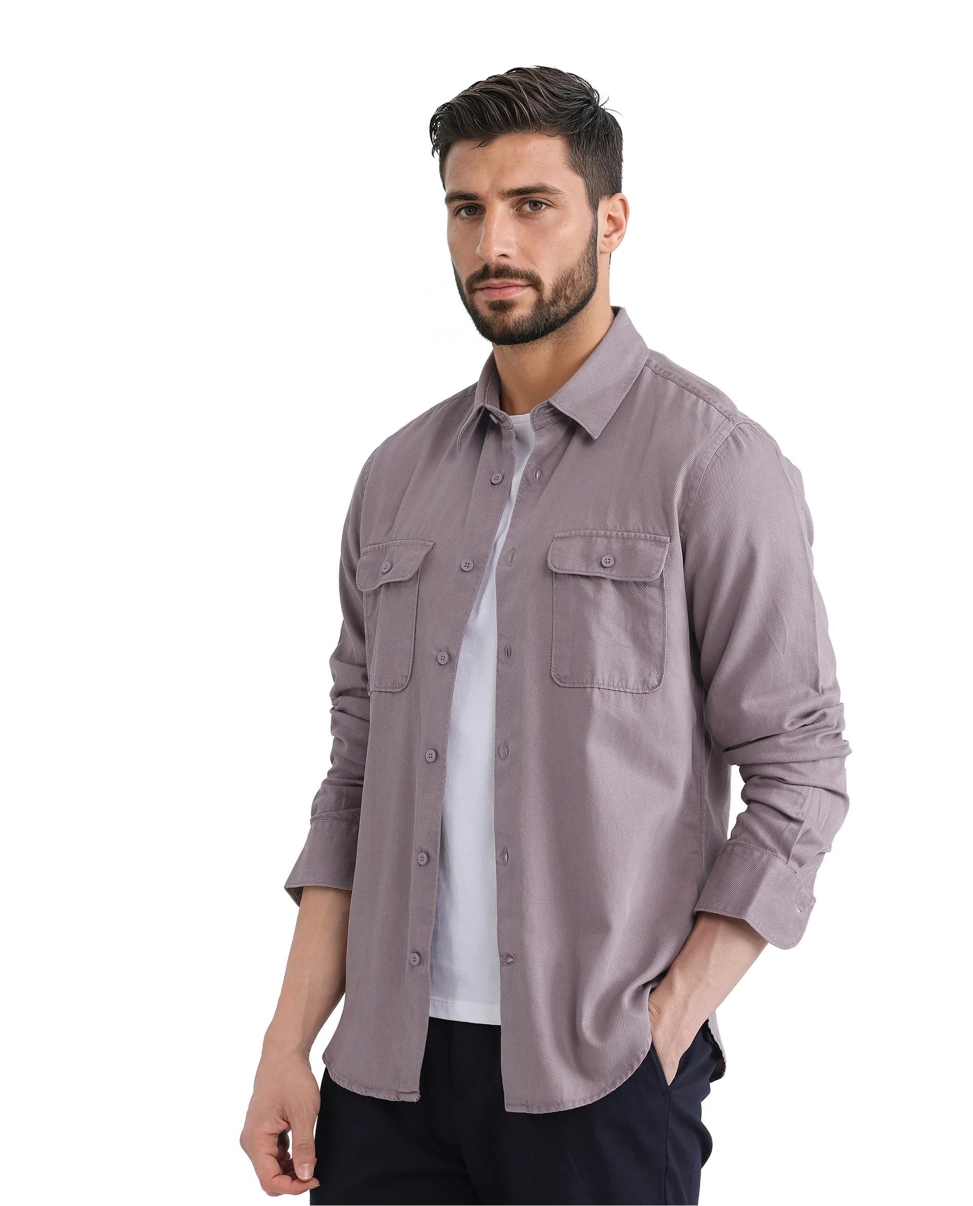 Rare Rabbit Men Lyton-25 Dusky Purple Excel Cotton Fabric Full Sleeves Collared Neck Button Closure Plain Shirt