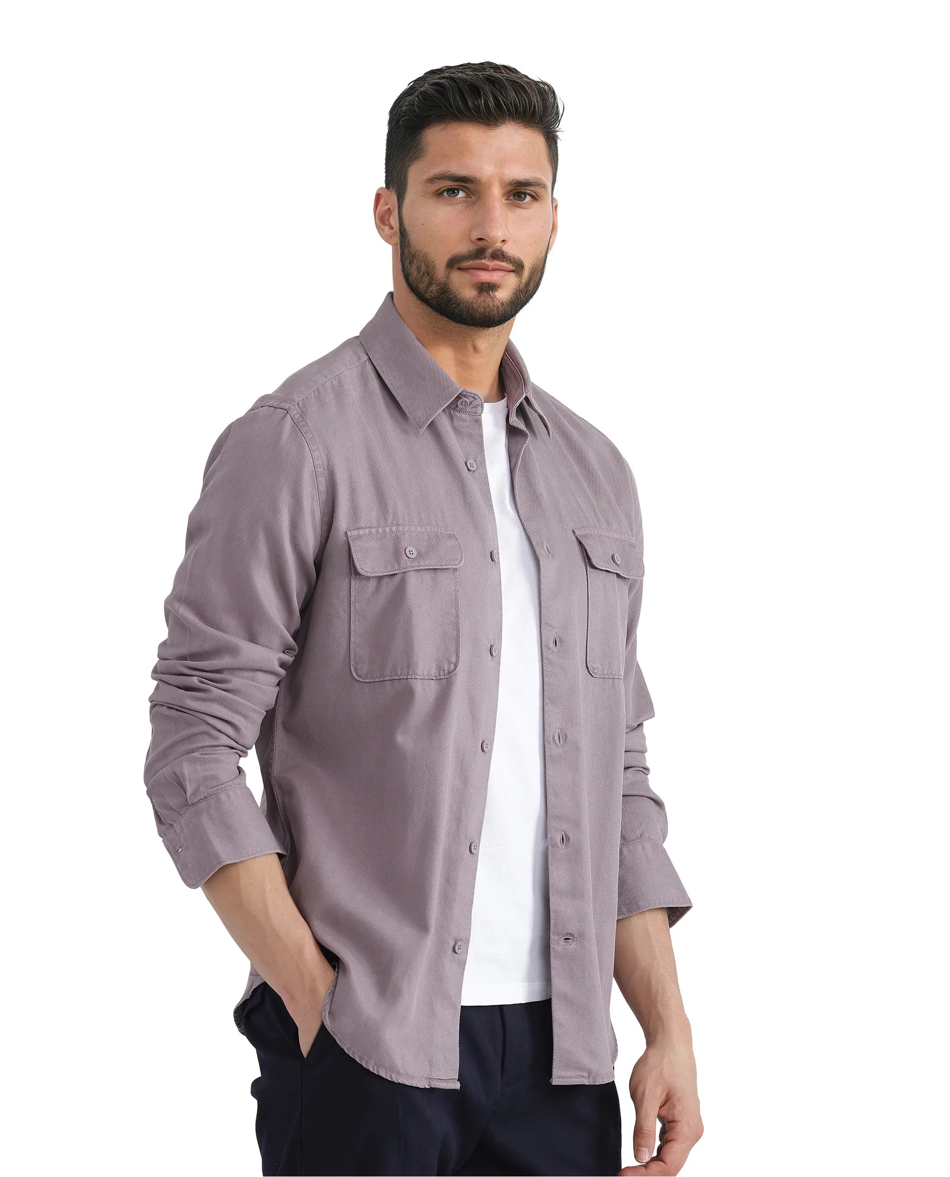 Rare Rabbit Men Lyton-25 Dusky Purple Excel Cotton Fabric Full Sleeves Collared Neck Button Closure Plain Shirt