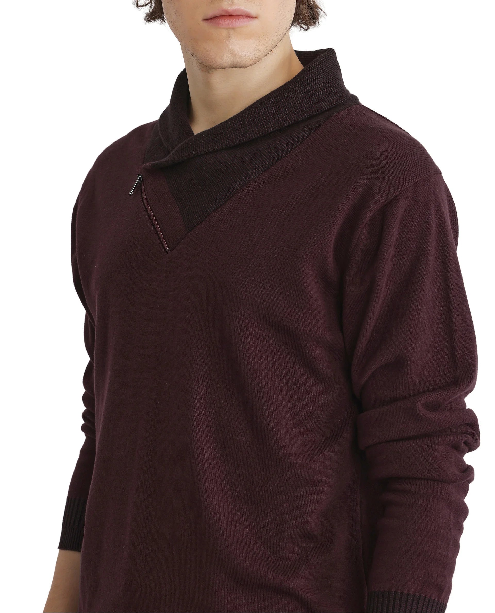 Rare Rabbit Men's Lyzo Maroon Full Sleeve Cowl Neck Regular Fit Plain Sweater