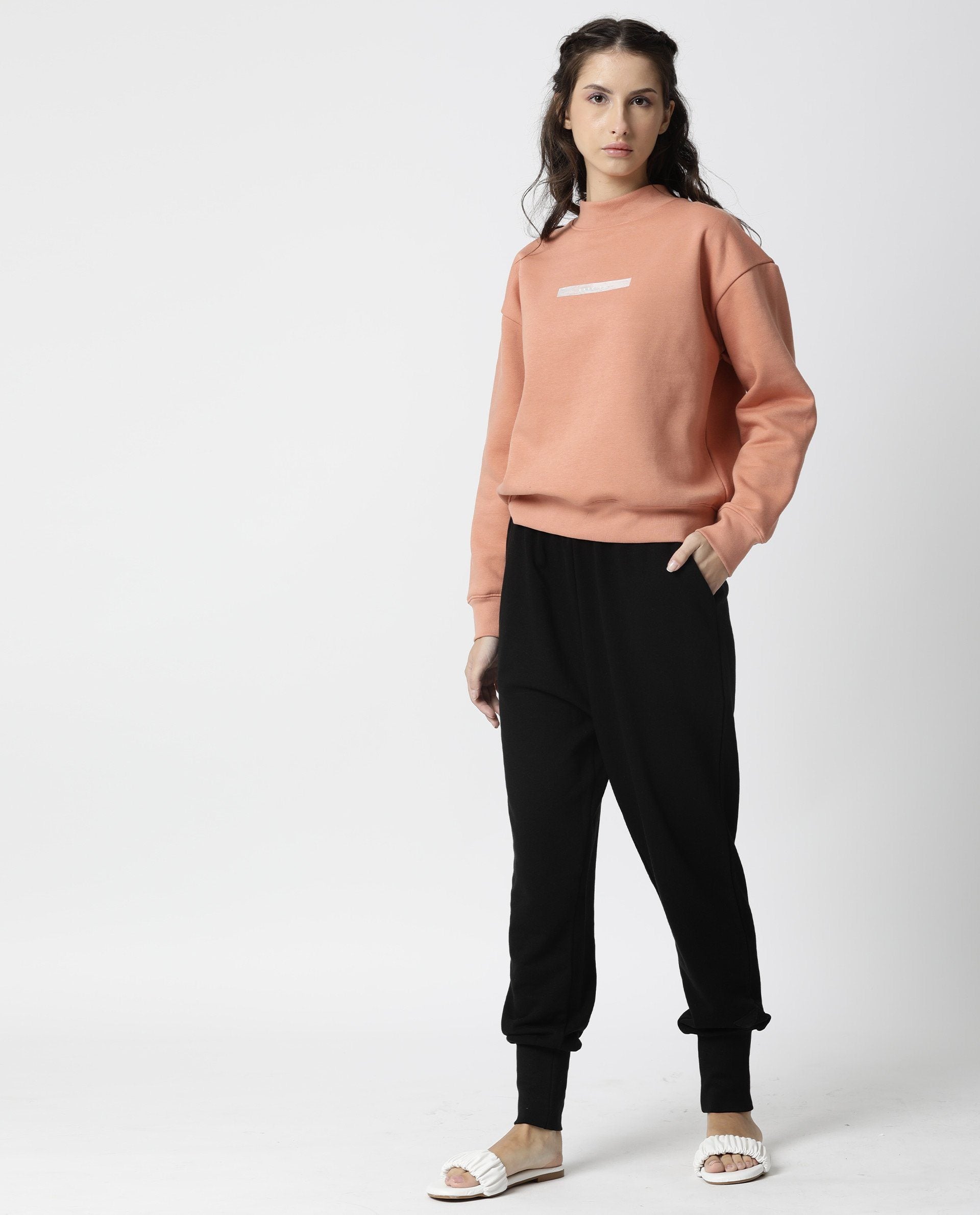 Rareism Womens Fury Orange Sweatshirt Relaxed Fit Full Sleeves