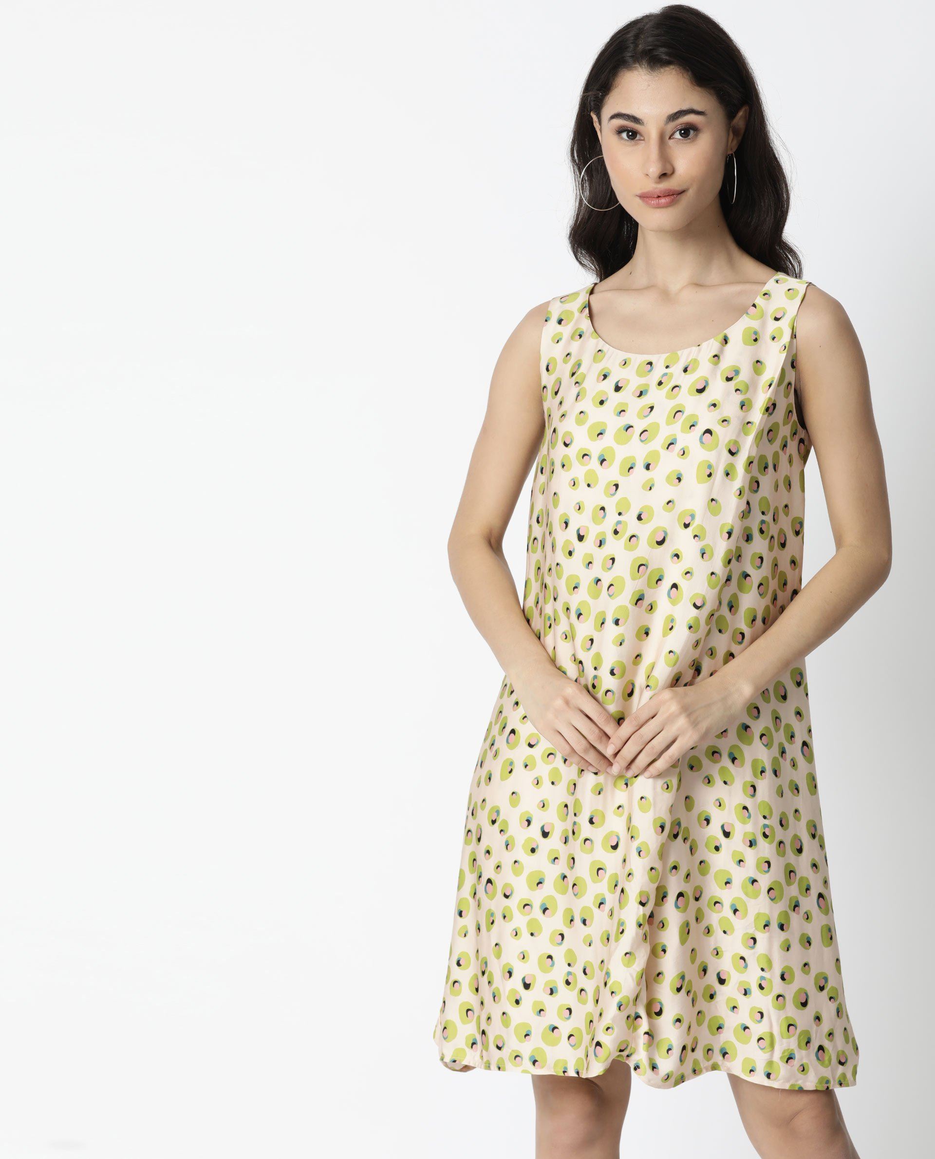 Rareism Womens Vian Beige Dress Short Length Tencel Fabric Sleeveless