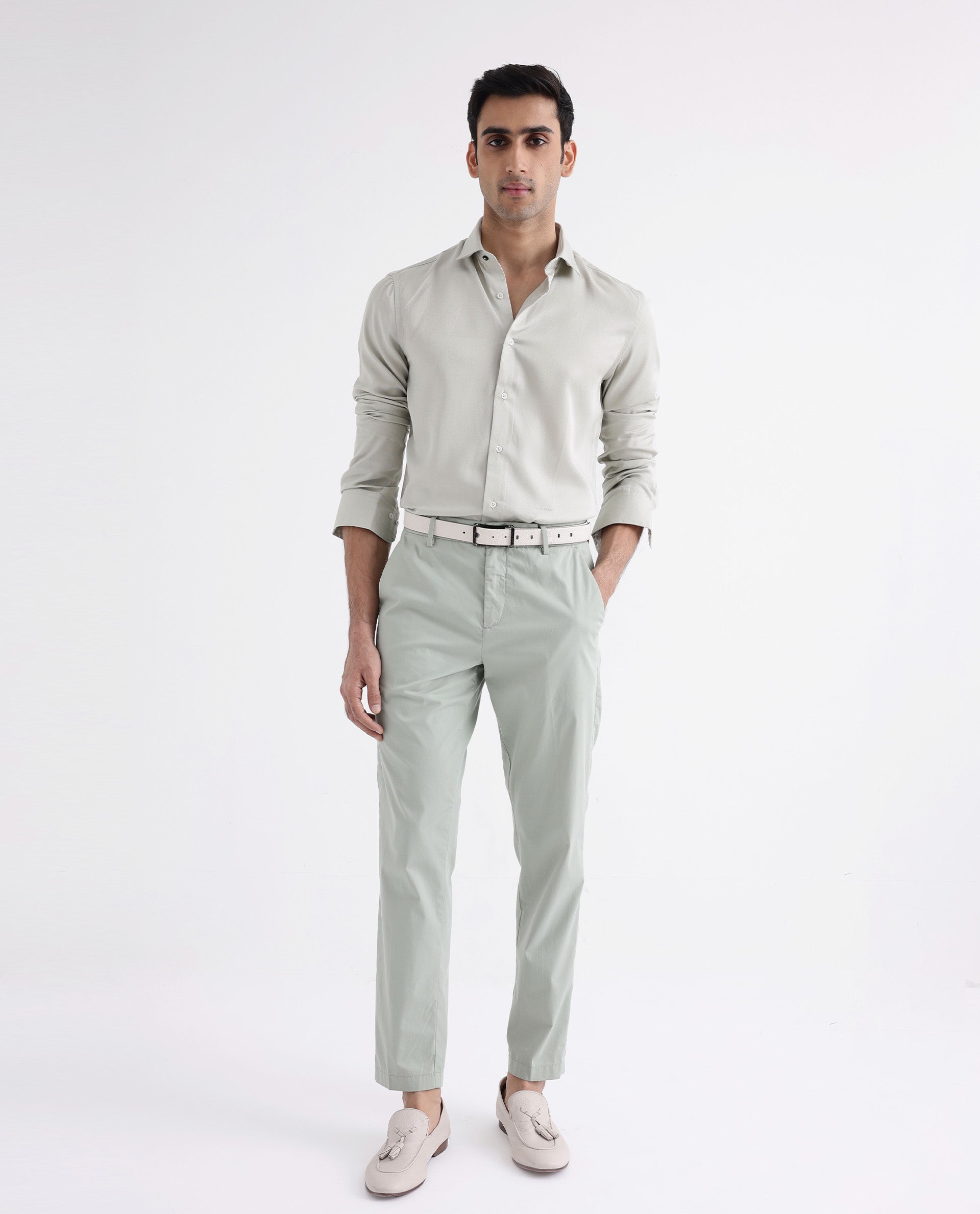 Rare Rabbit Mens Memo LS Pastel Green Tencel Fabric Full Sleeve Regular Fit Solid Twill Shirt