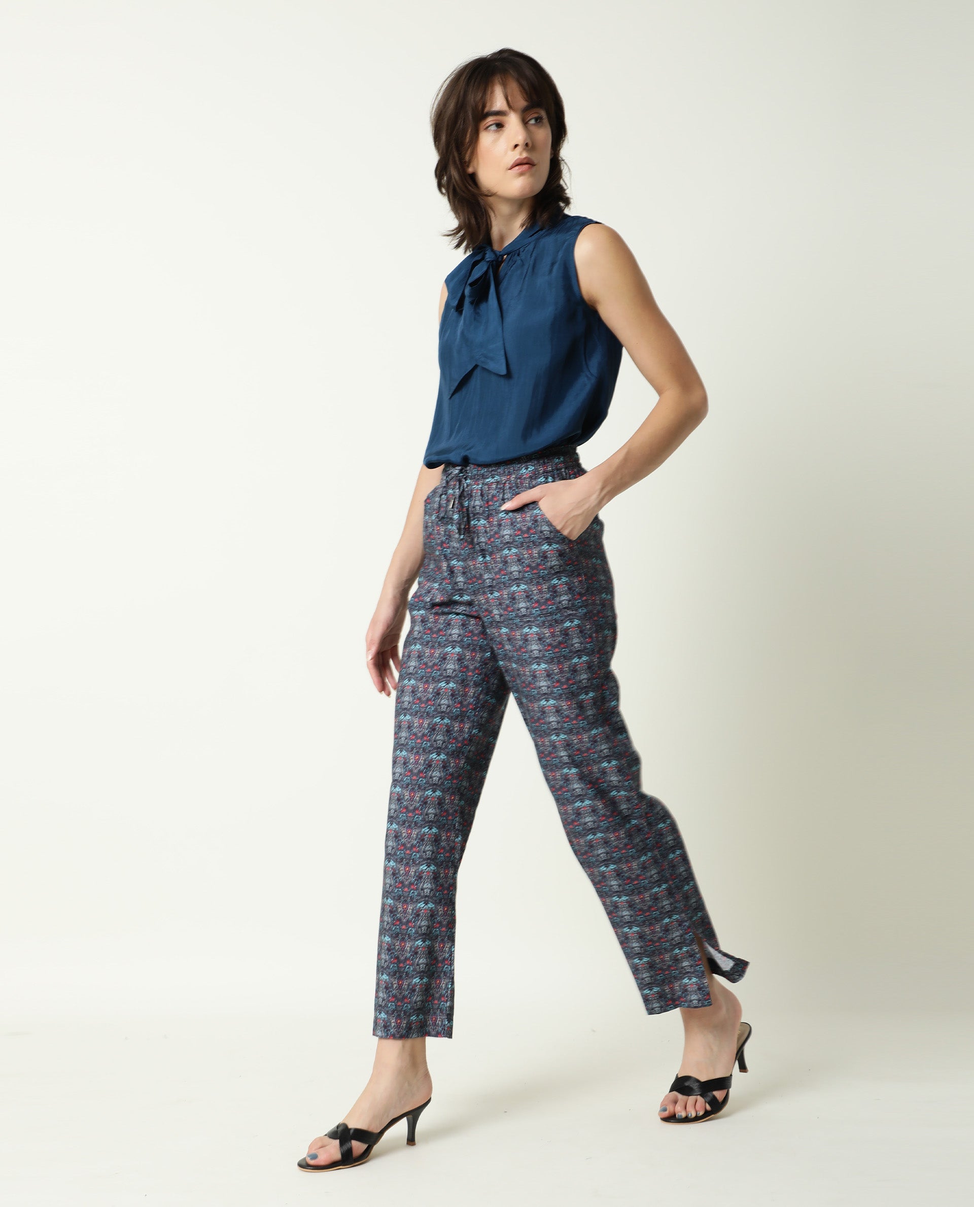 Rareism Womens Mac Petrol Top Viscose Fabric Sleeveless Tie Up