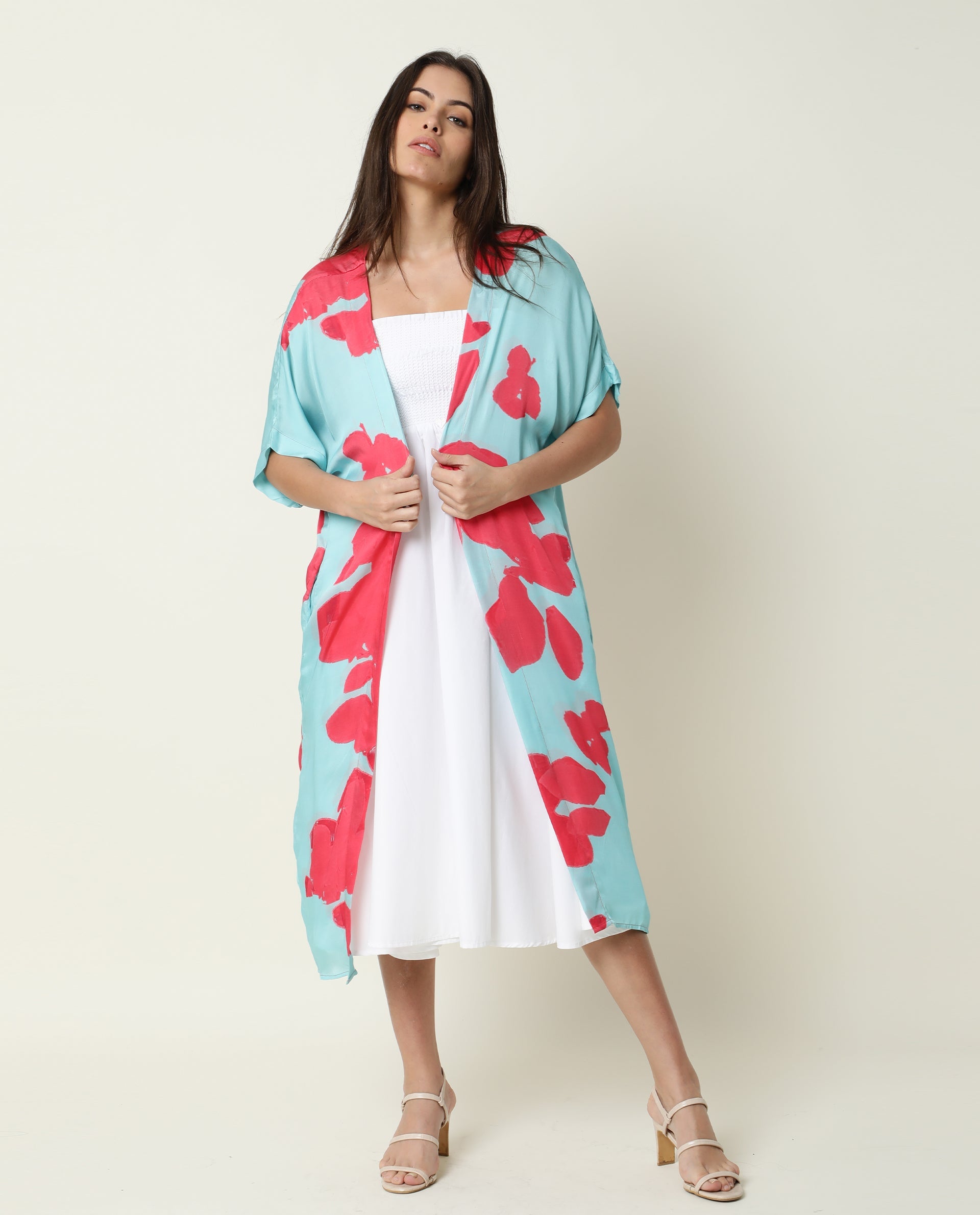 Rareism Womens Petunia Navy Shrug Cotton Fabric Half Sleeve V Neck