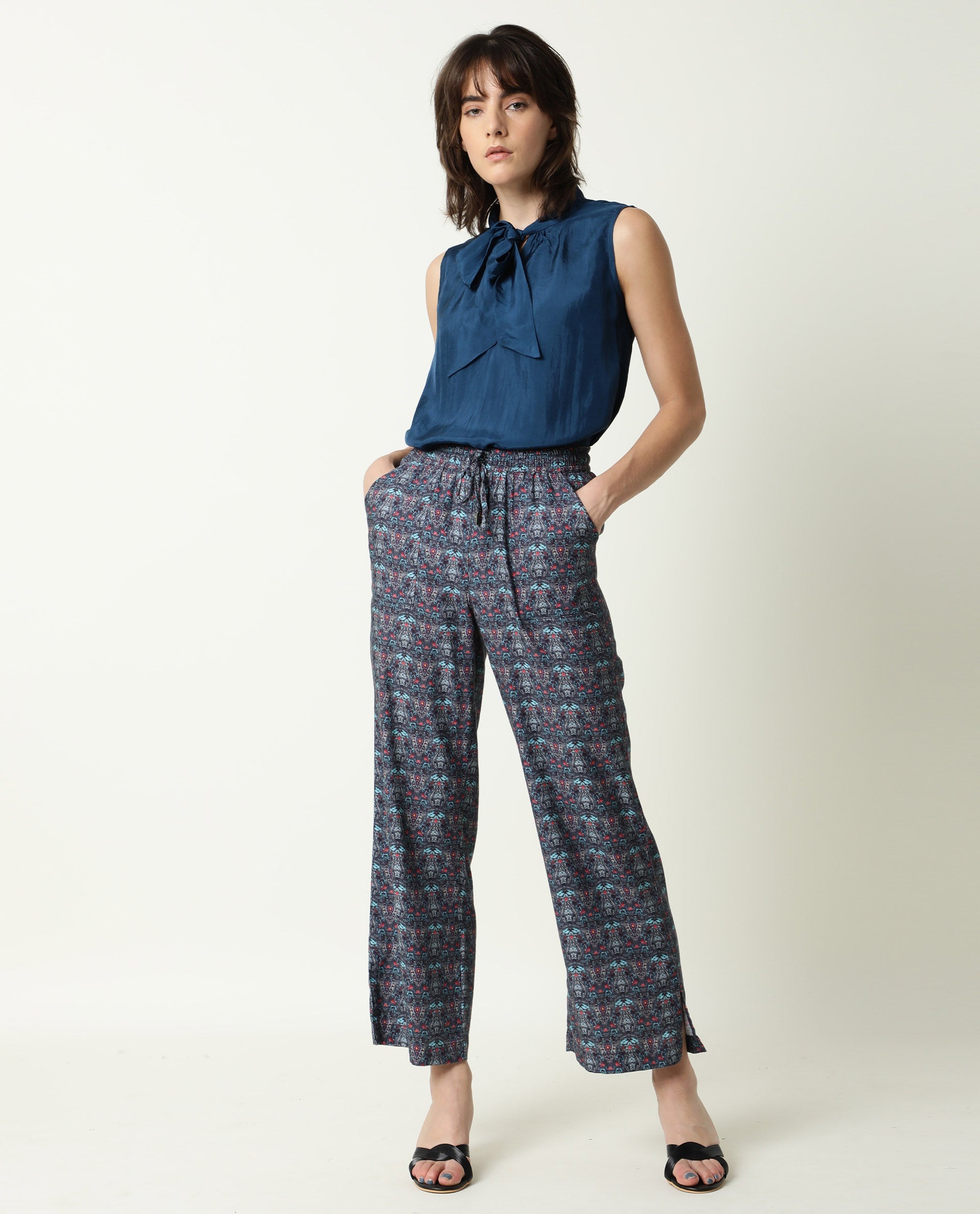 Rareism Womens Mac Petrol Top Viscose Fabric Sleeveless Tie Up