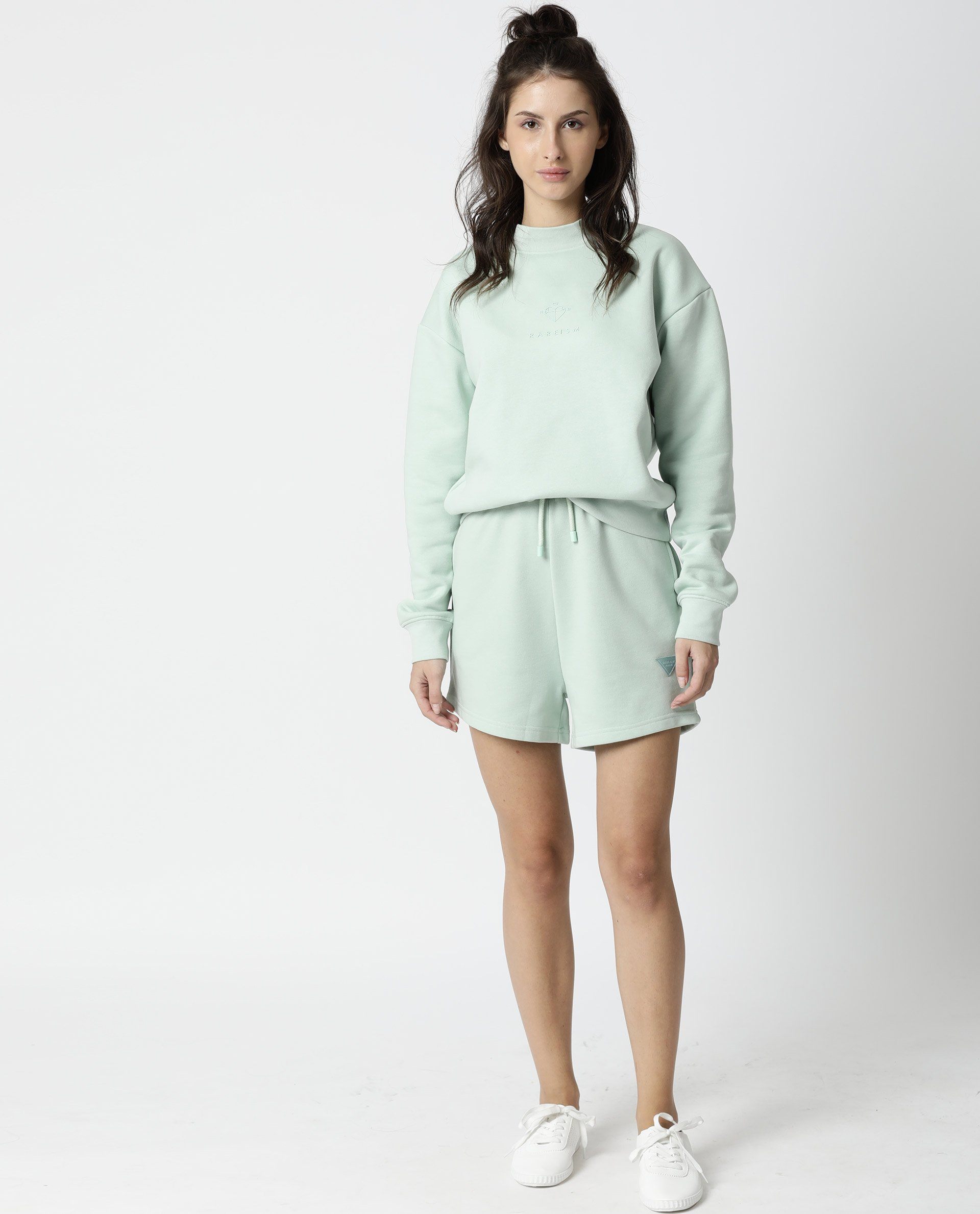 Rareism Womens Fury Green Sweatshirt Relaxed Fit Full Sleeves