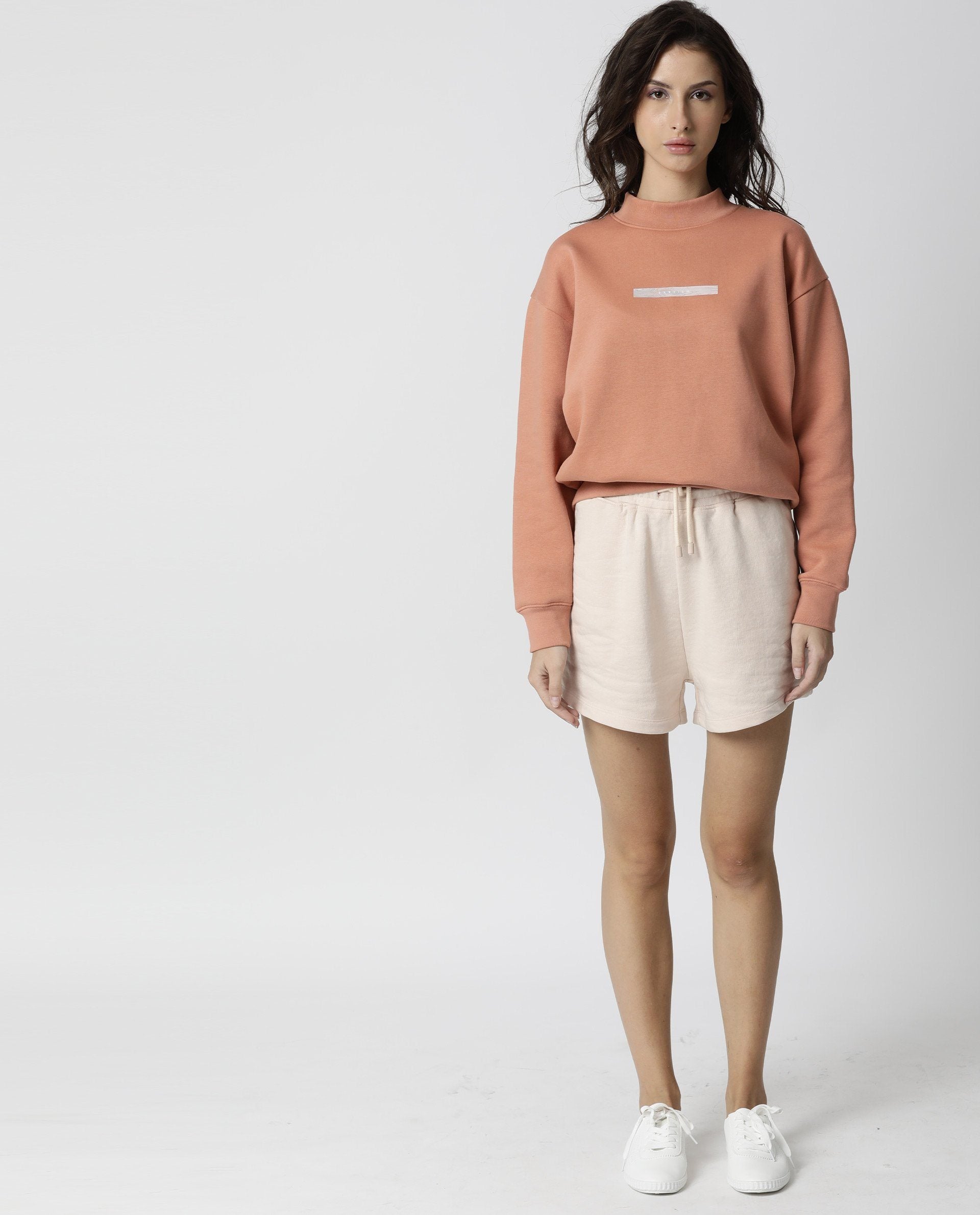 Rareism Women Spence Beige Poly Cotton Fabric Regular Fit Solid Mid Rise Shorts