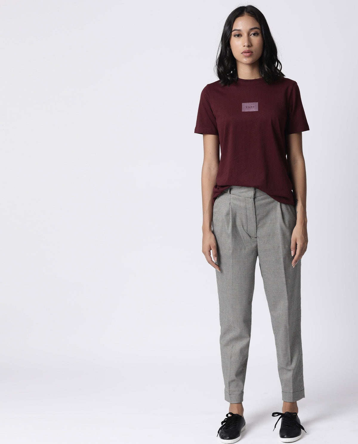Rareism Womens Luani Maroon T-Shirt Supima Cotton Fabric Slim Fit Round Neck
