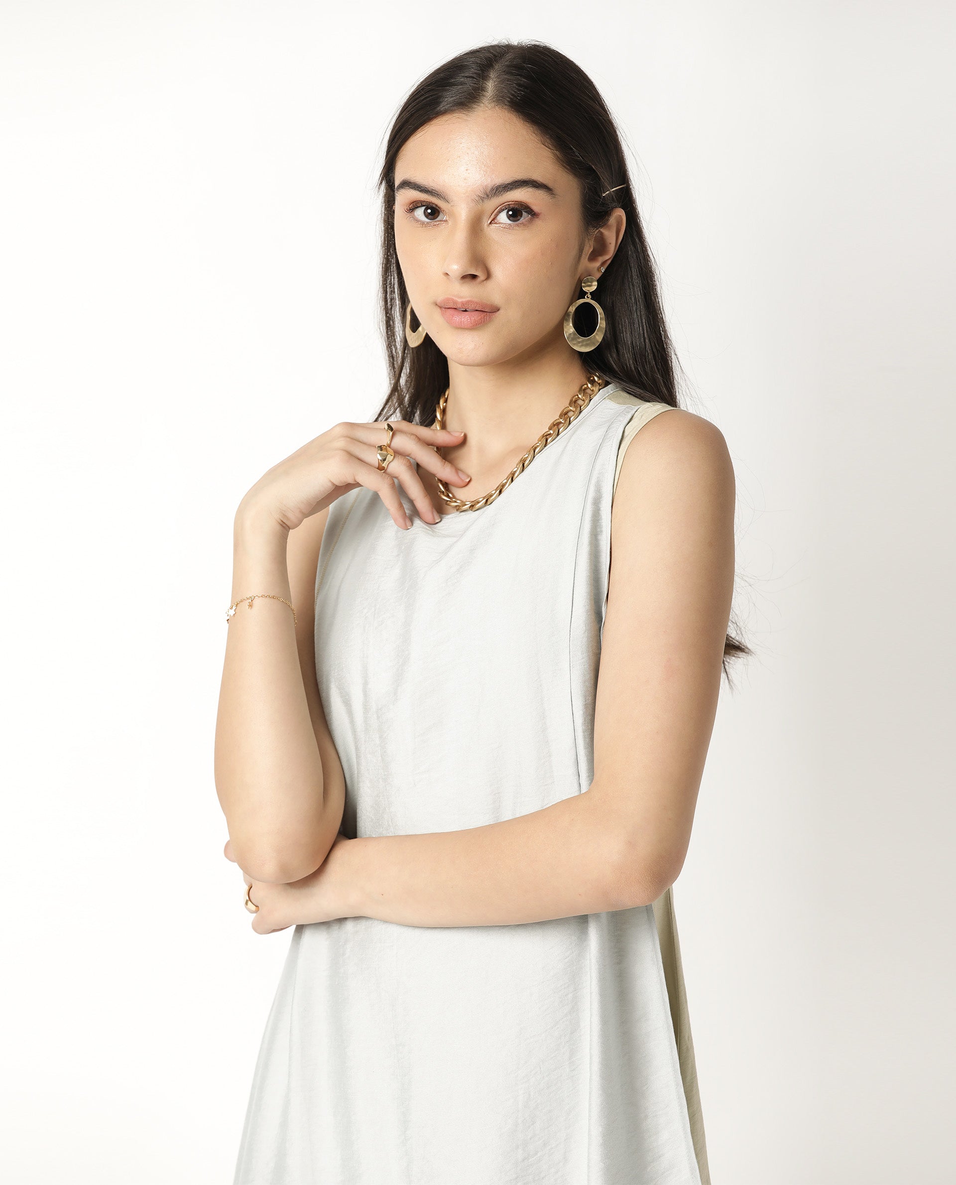 Rareism Women Xavier Blue Boat Neck Sleeveless Overlap Panel In Front With Asymmetric Midi Dress