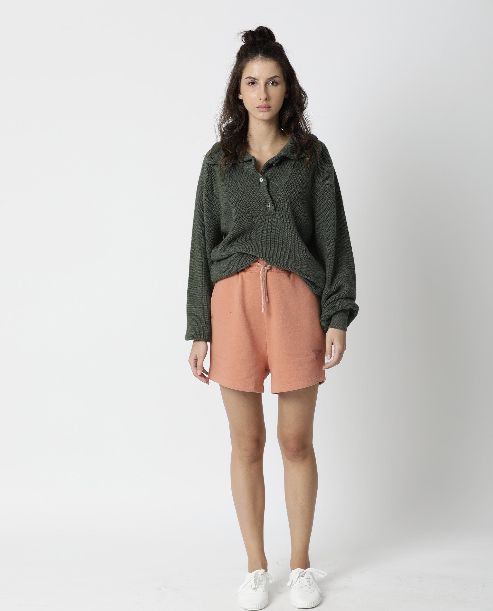 Rareism Women Spence Orange Poly Cotton Fabric Regular Fit Solid Mid Rise Shorts