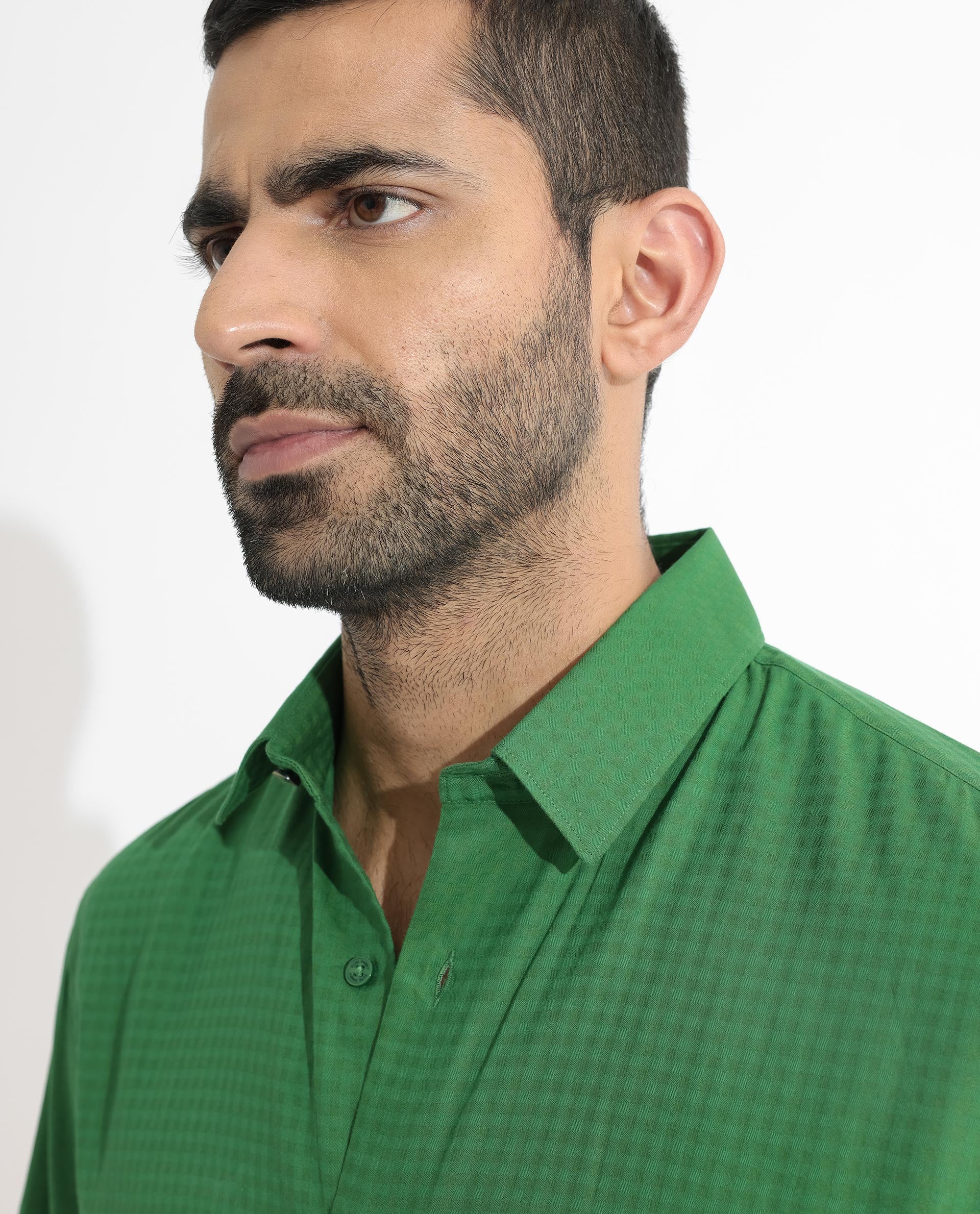 Rare Rabbit Men's Lazio Green Cotton Lyocell Fabric Half Sleeves Gingham Checks Shirt