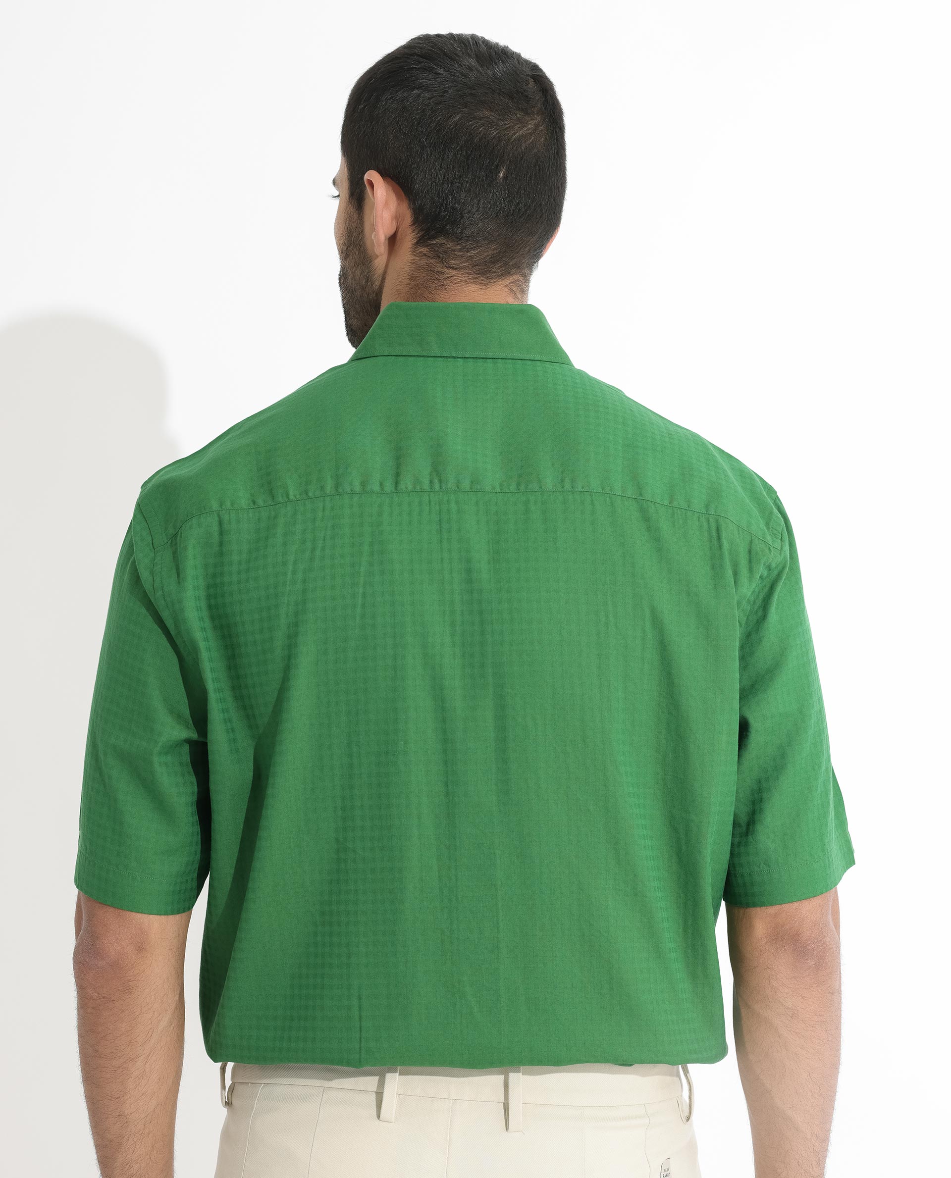 Rare Rabbit Men's Lazio Green Cotton Lyocell Fabric Half Sleeves Gingham Checks Shirt