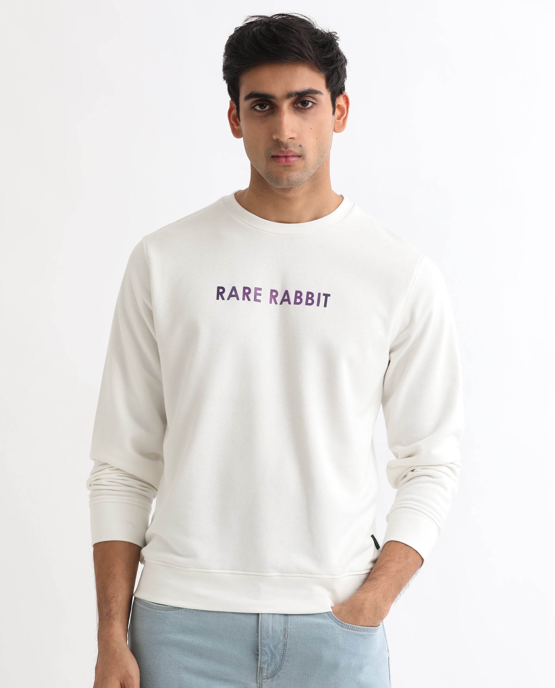 Rare Rabbit Men'S Lintz Off White Sweatshirt Full Sleeves Solid