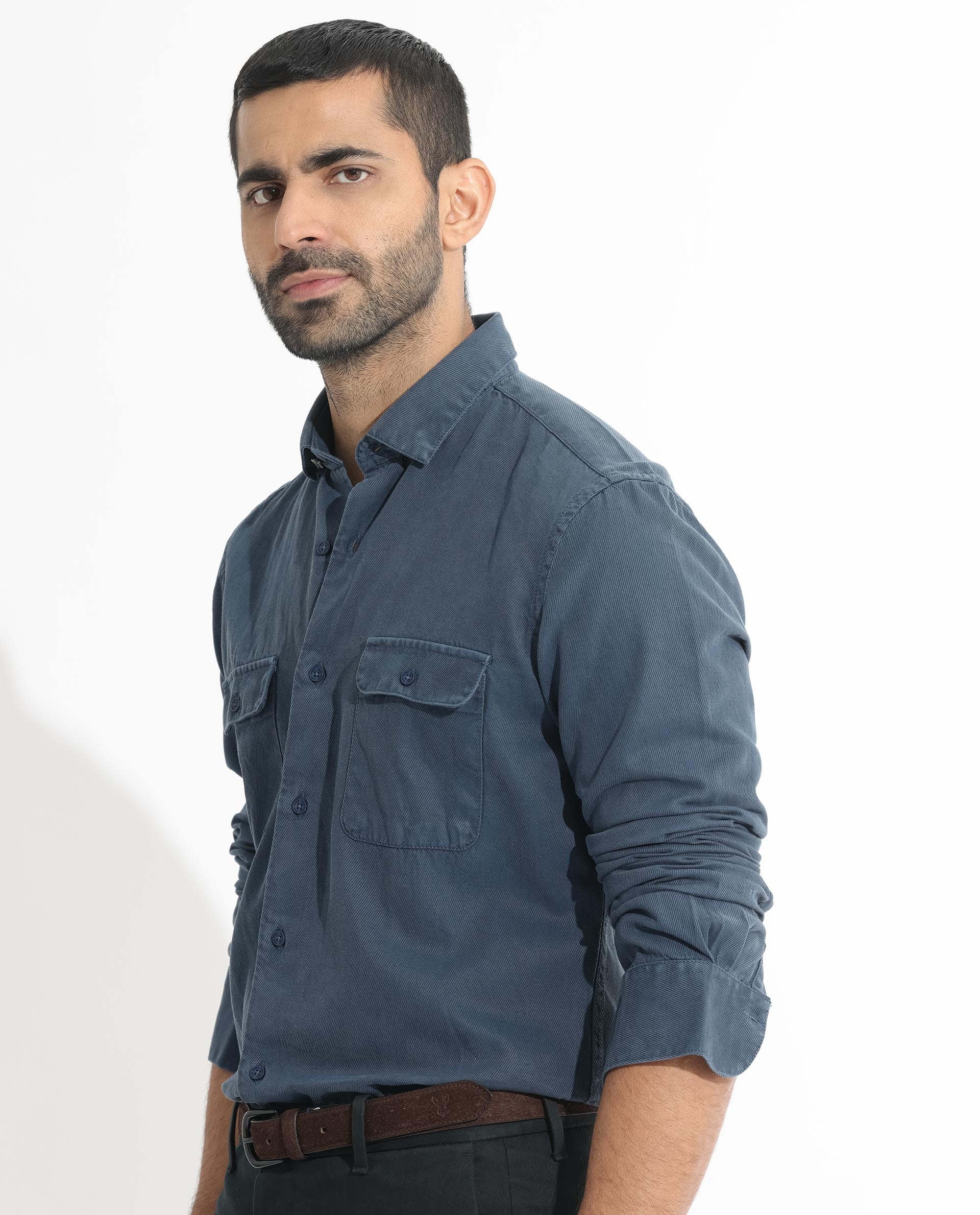 Rare Rabbit Men's Lipton Dusky Navy Cotton Fabric Full Sleeves Twill Shirt