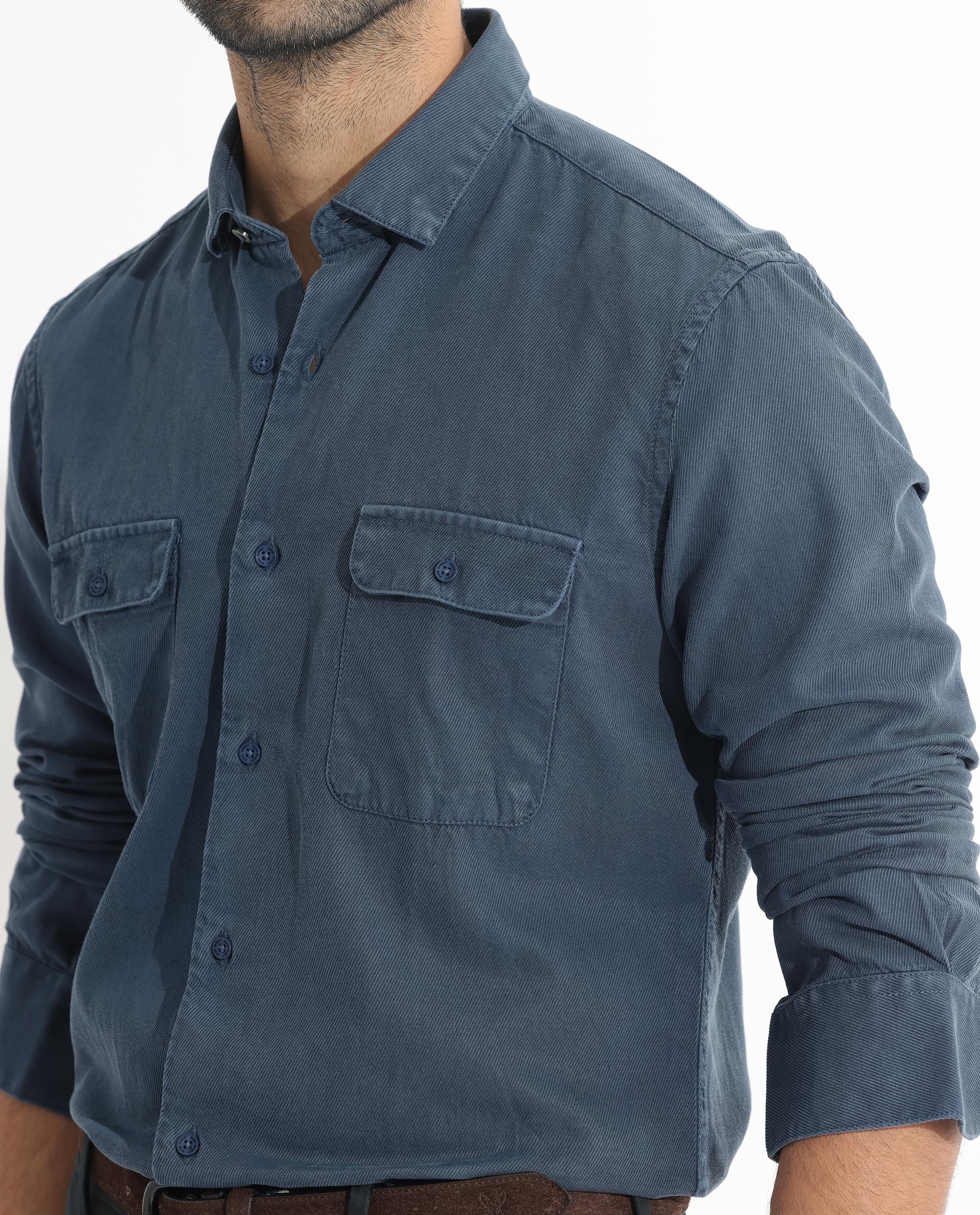 Rare Rabbit Men's Lipton Dusky Navy Cotton Fabric Full Sleeves Twill Shirt