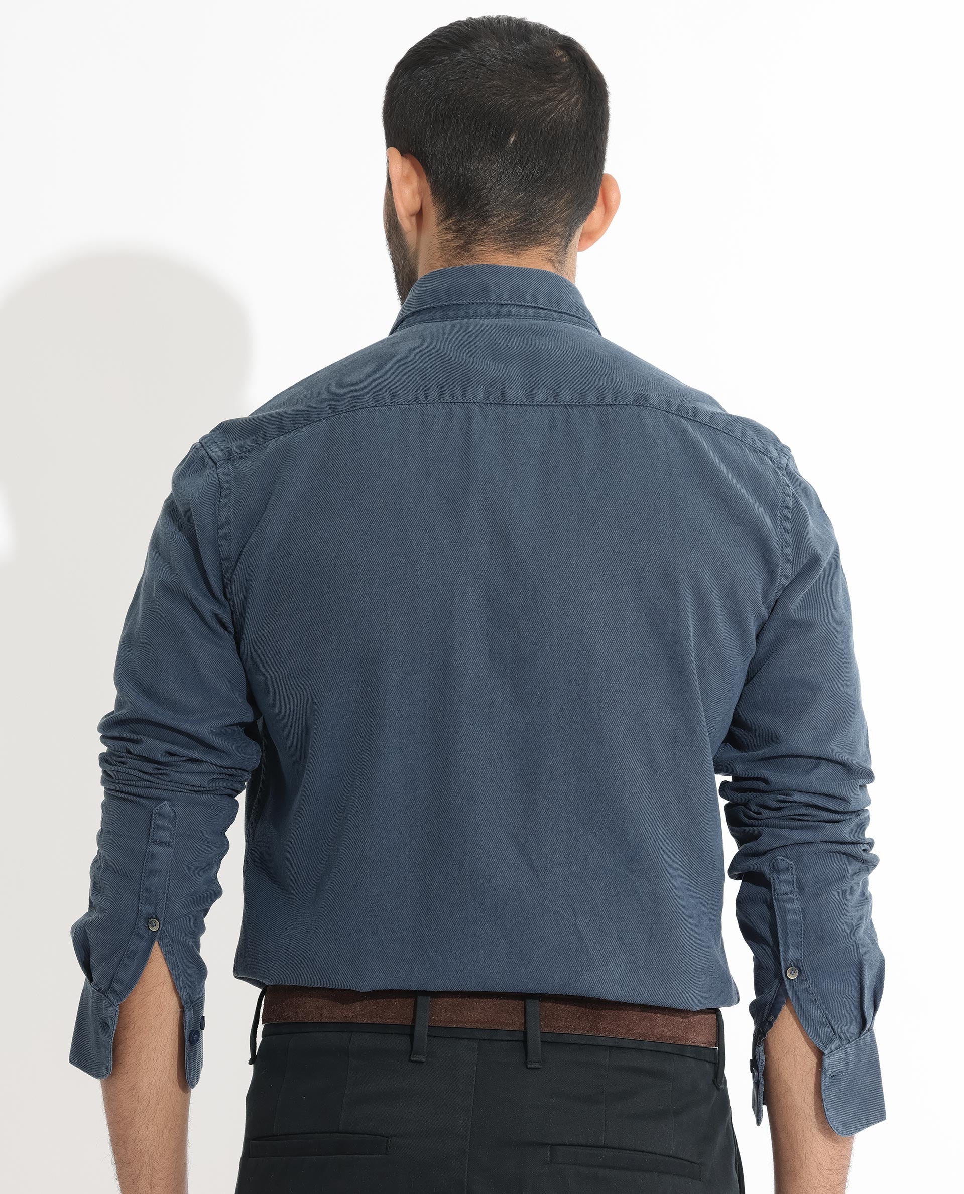 Rare Rabbit Men's Lipton Dusky Navy Cotton Fabric Full Sleeves Twill Shirt