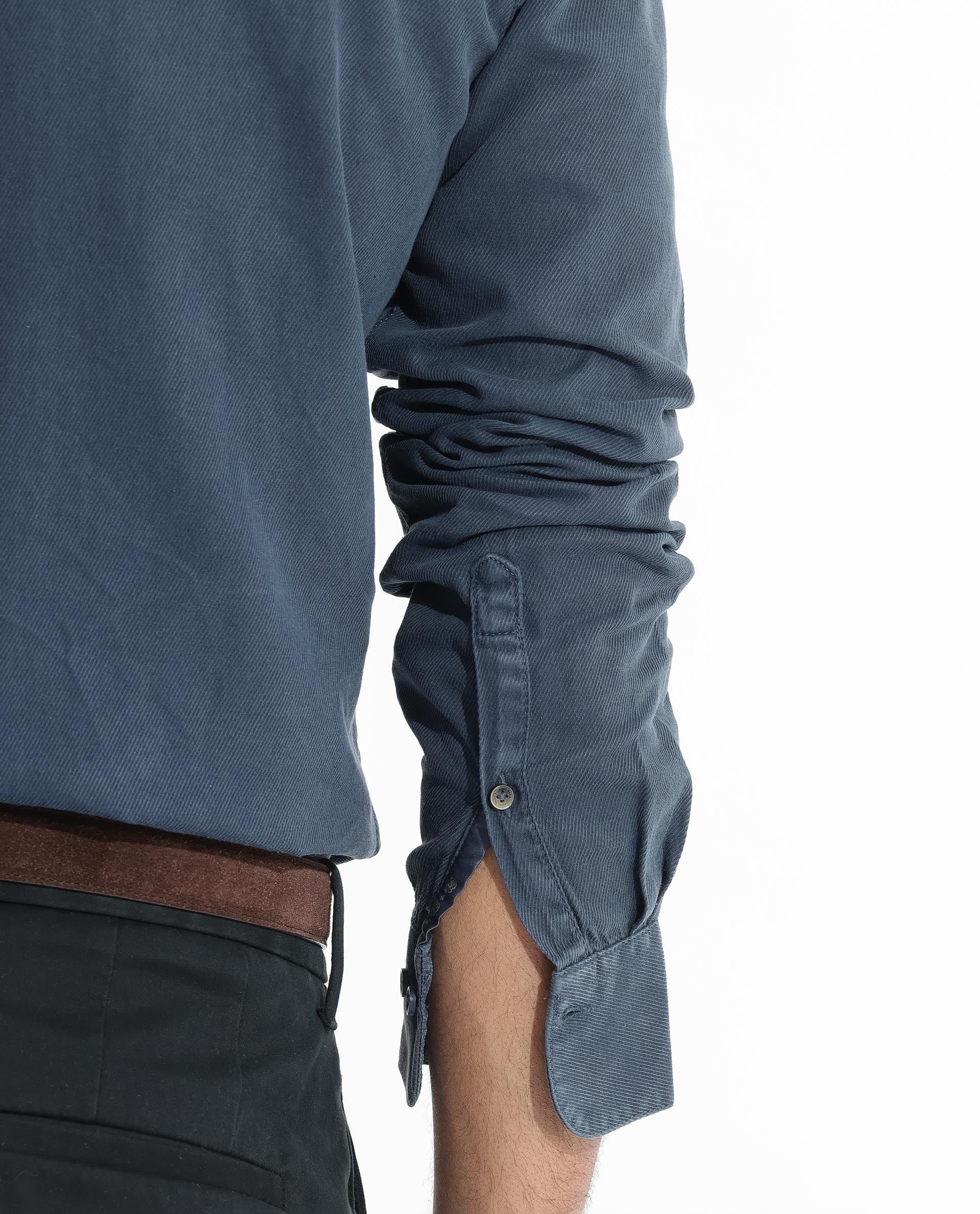 Rare Rabbit Men's Lipton Dusky Navy Cotton Fabric Full Sleeves Twill Shirt