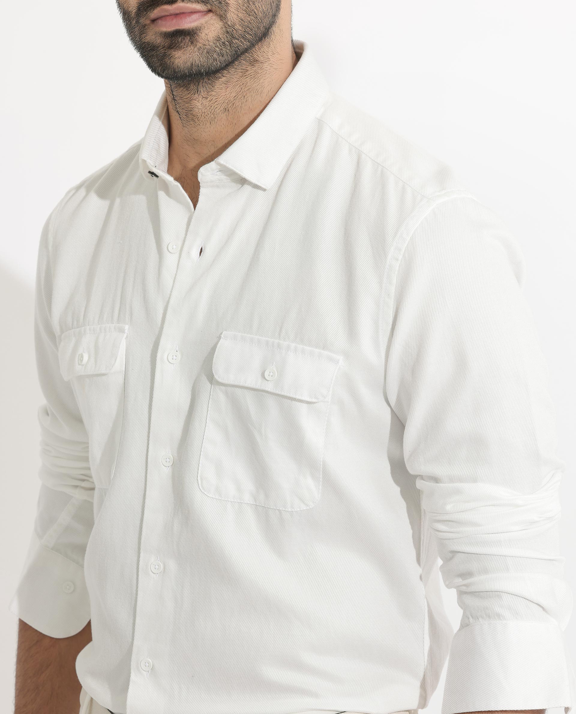 Rare Rabbit Men's Lipton White Cotton Fabric Full Sleeves Twill Shirt