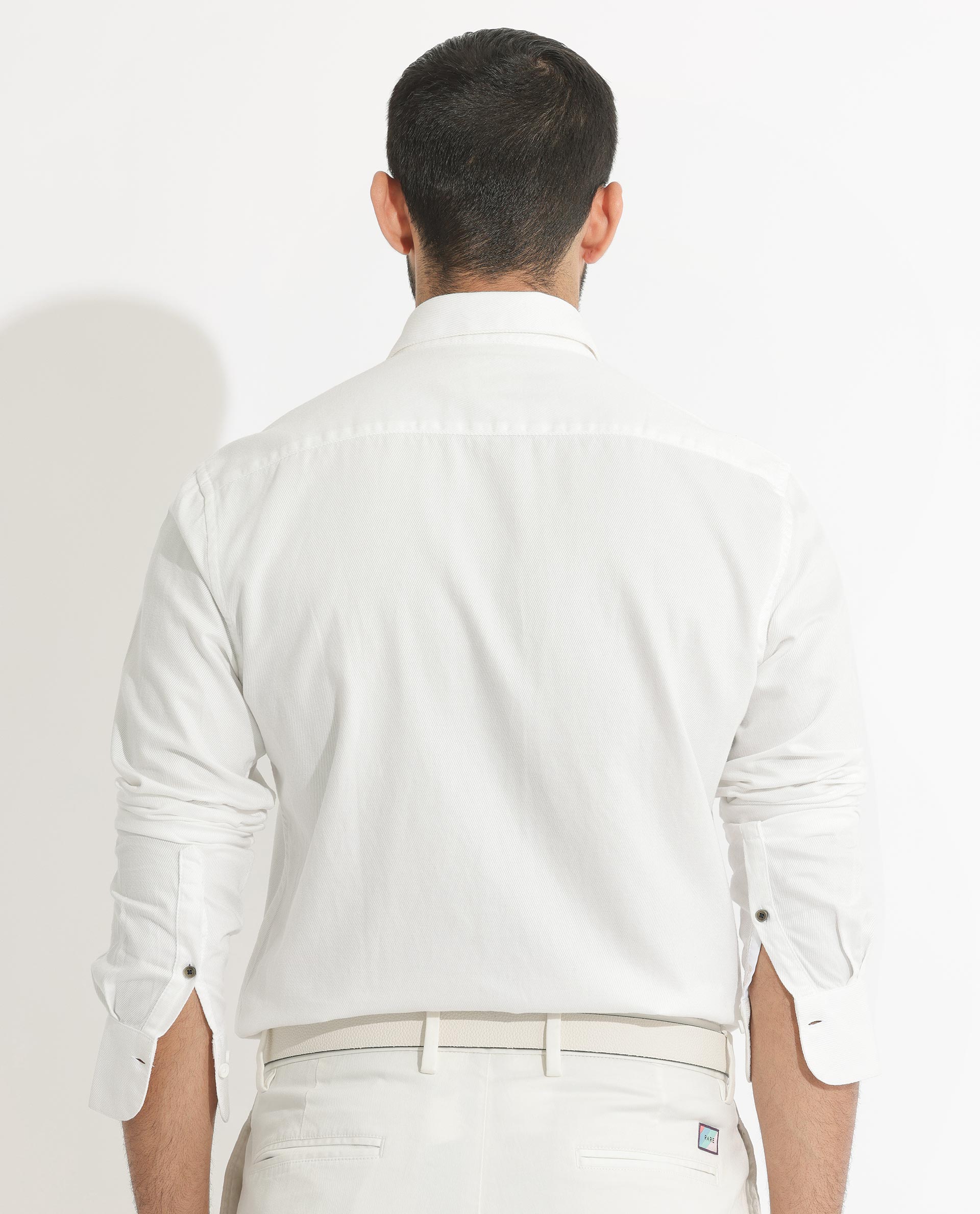 Rare Rabbit Men's Lipton White Cotton Fabric Full Sleeves Twill Shirt