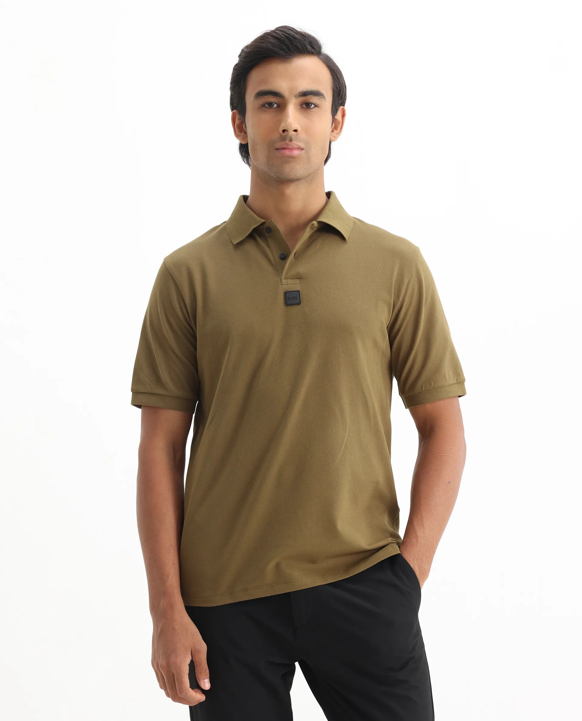 Rare Rabbit Men's Mabe Light Green Cotton Plain Regular Fit Half Sleeve Polo