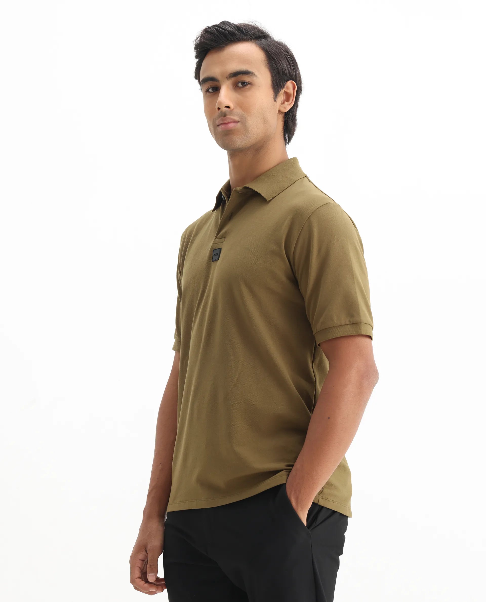 Rare Rabbit Men's Mabe Light Green Cotton Plain Regular Fit Half Sleeve Polo