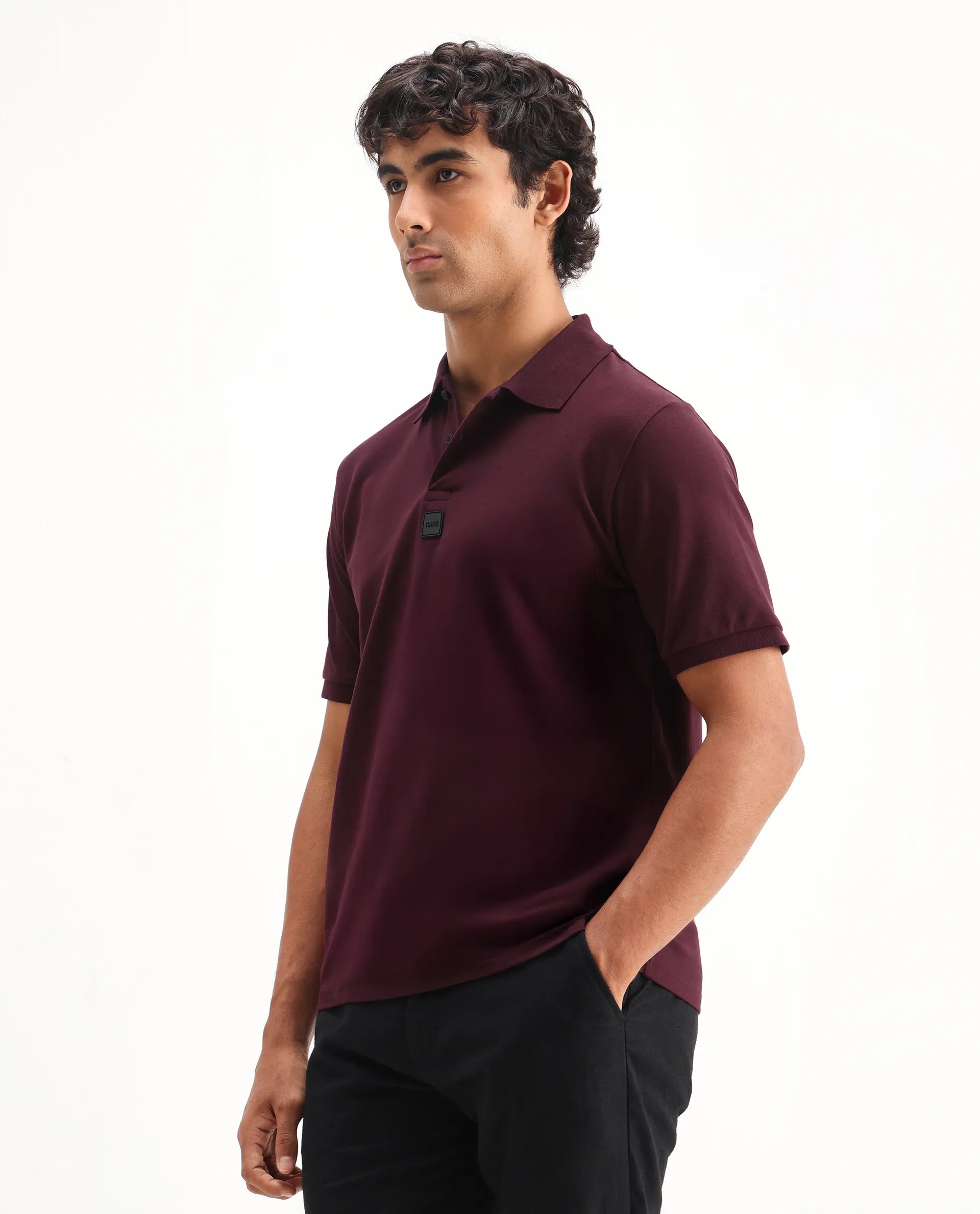 Rare Rabbit Men's Mabe Maroon Cotton Plain Regular Fit Half Sleeve Polo