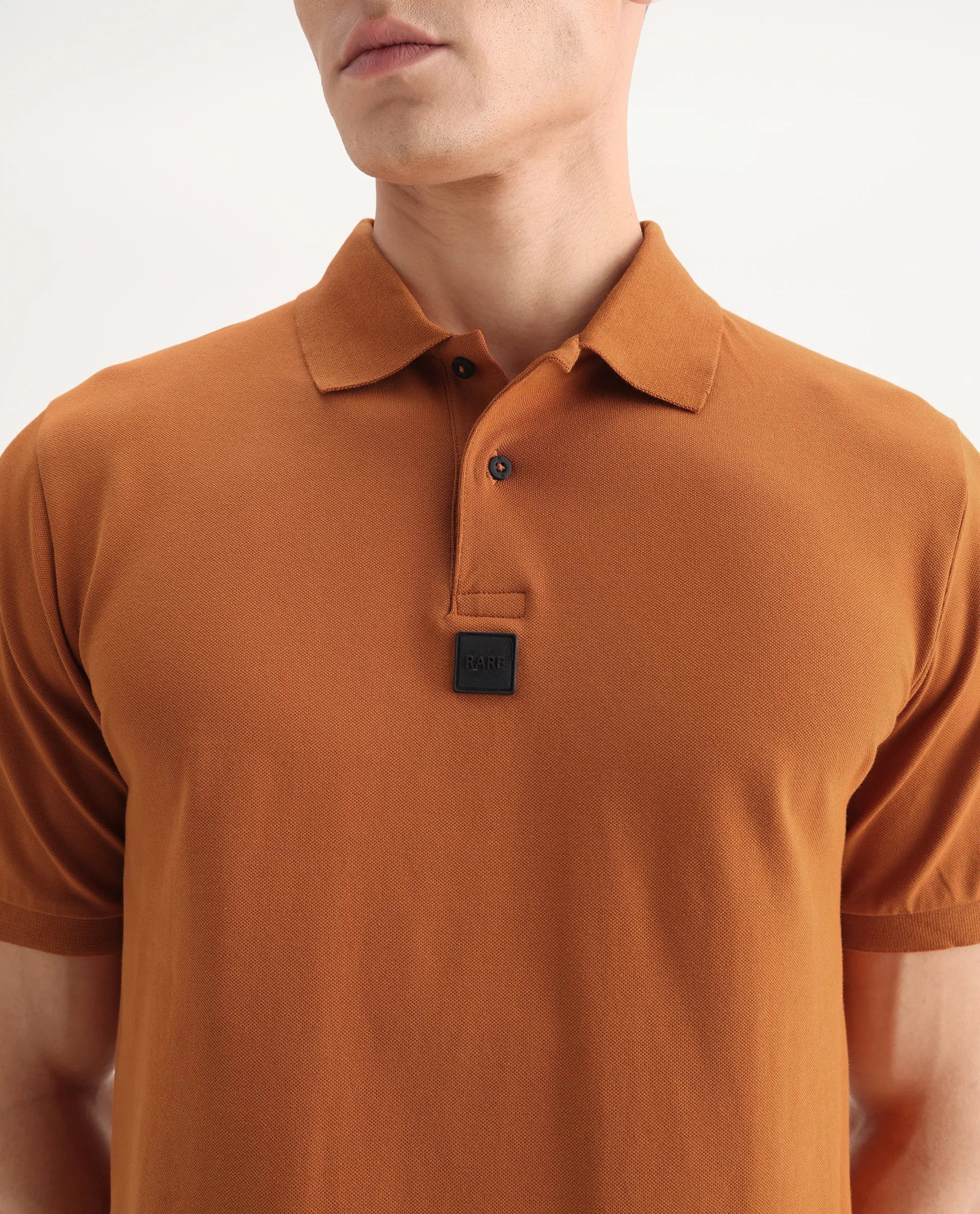 Rare Rabbit Men's Mabe Orange Cotton Plain Regular Fit Half Sleeve Polo