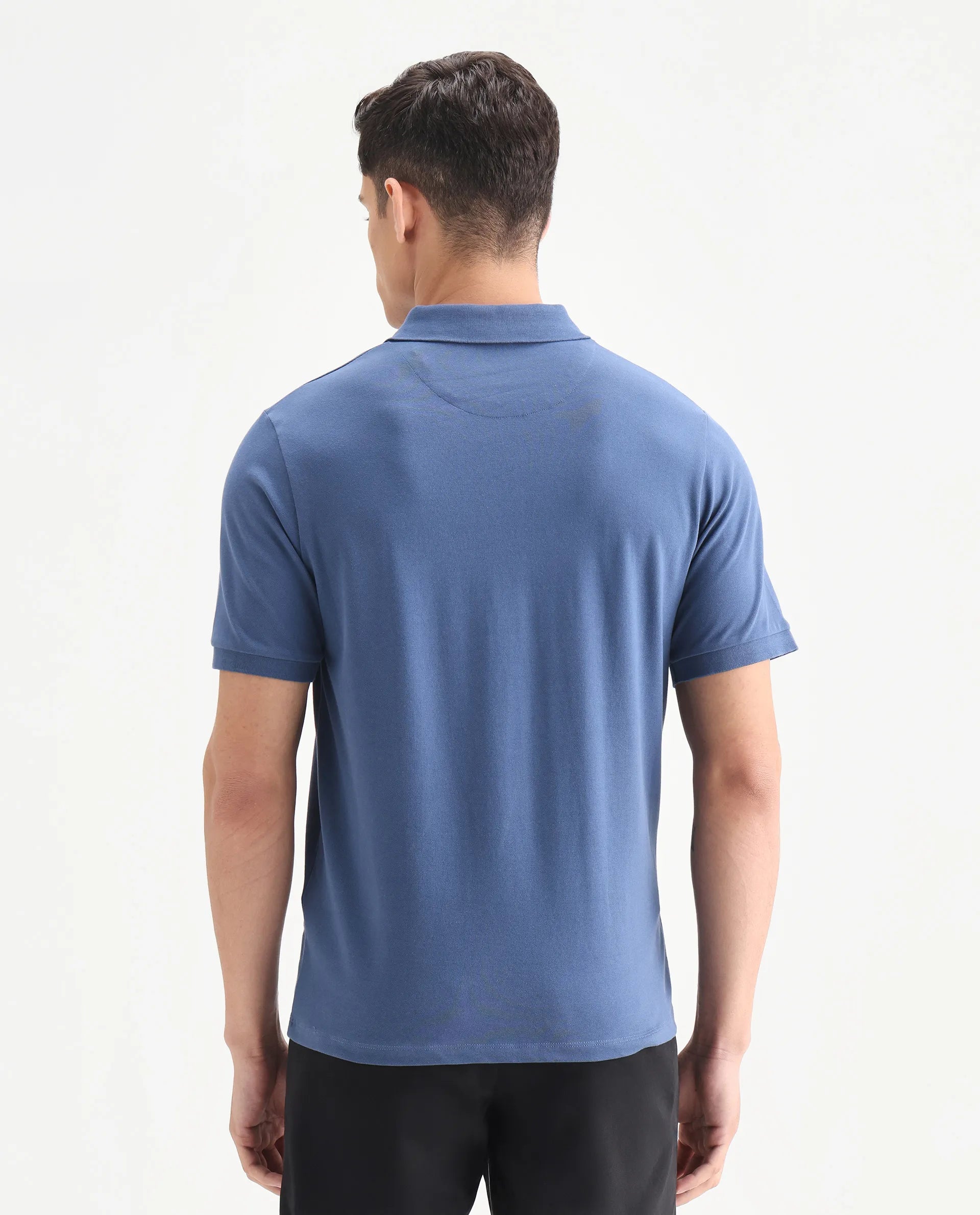 Rare Rabbit Men's Mabe Petrol Cotton Plain Regular Fit Half Sleeve Polo