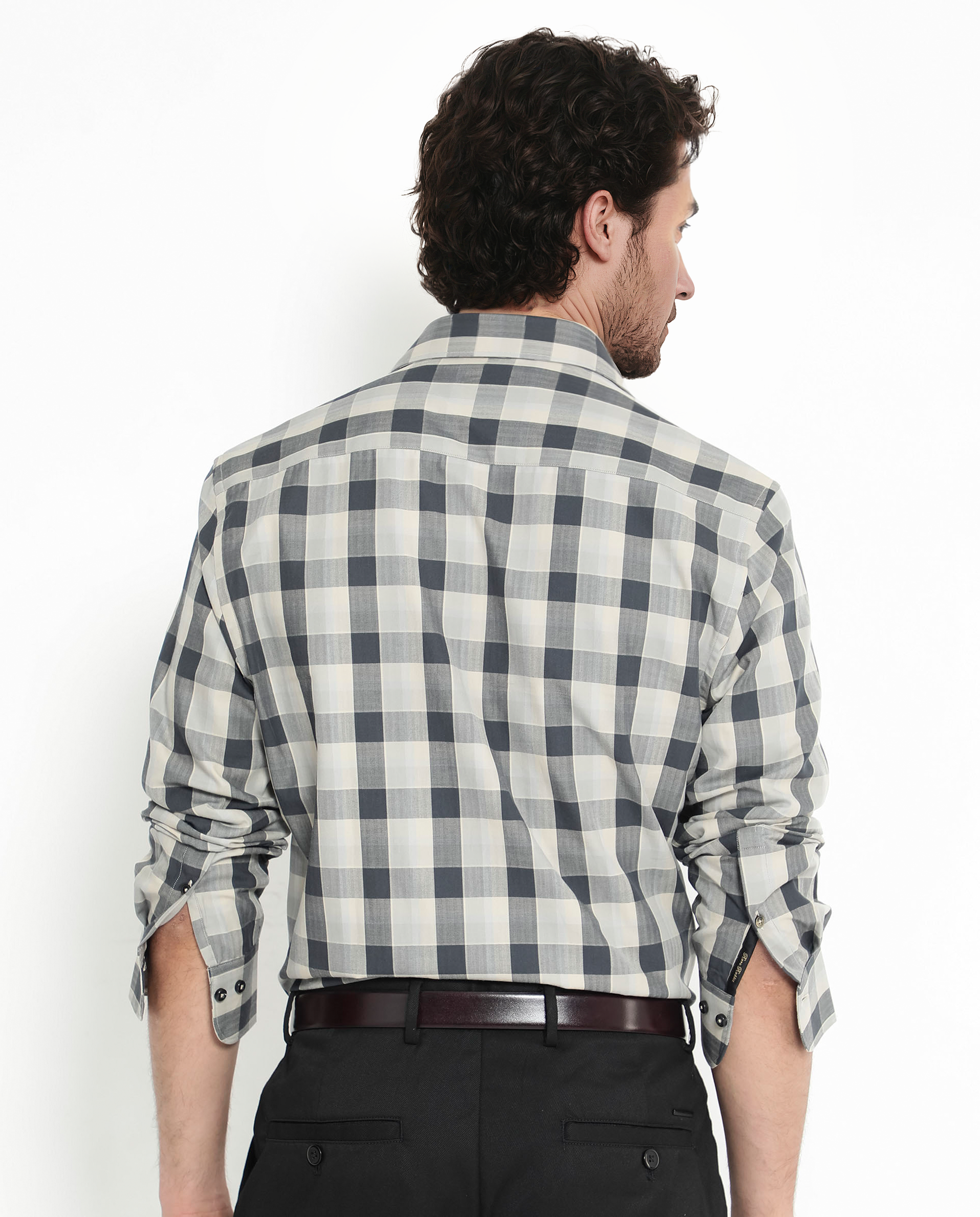 Rare Rabbit Men's Mac Grey Cotton Fabric Full Sleeve Regular Fit Checks Shirt