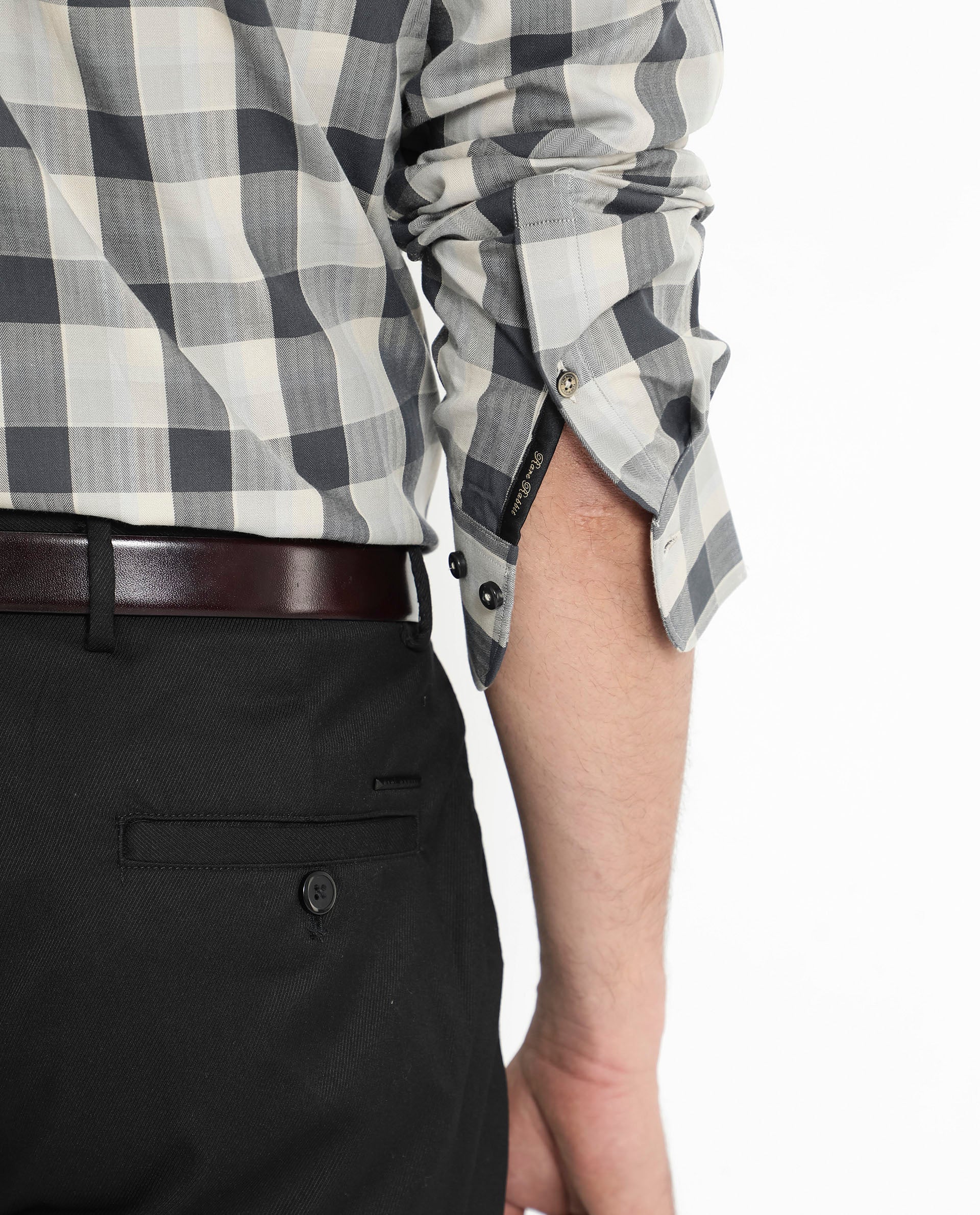 Rare Rabbit Men's Mac Grey Cotton Fabric Full Sleeve Regular Fit Checks Shirt