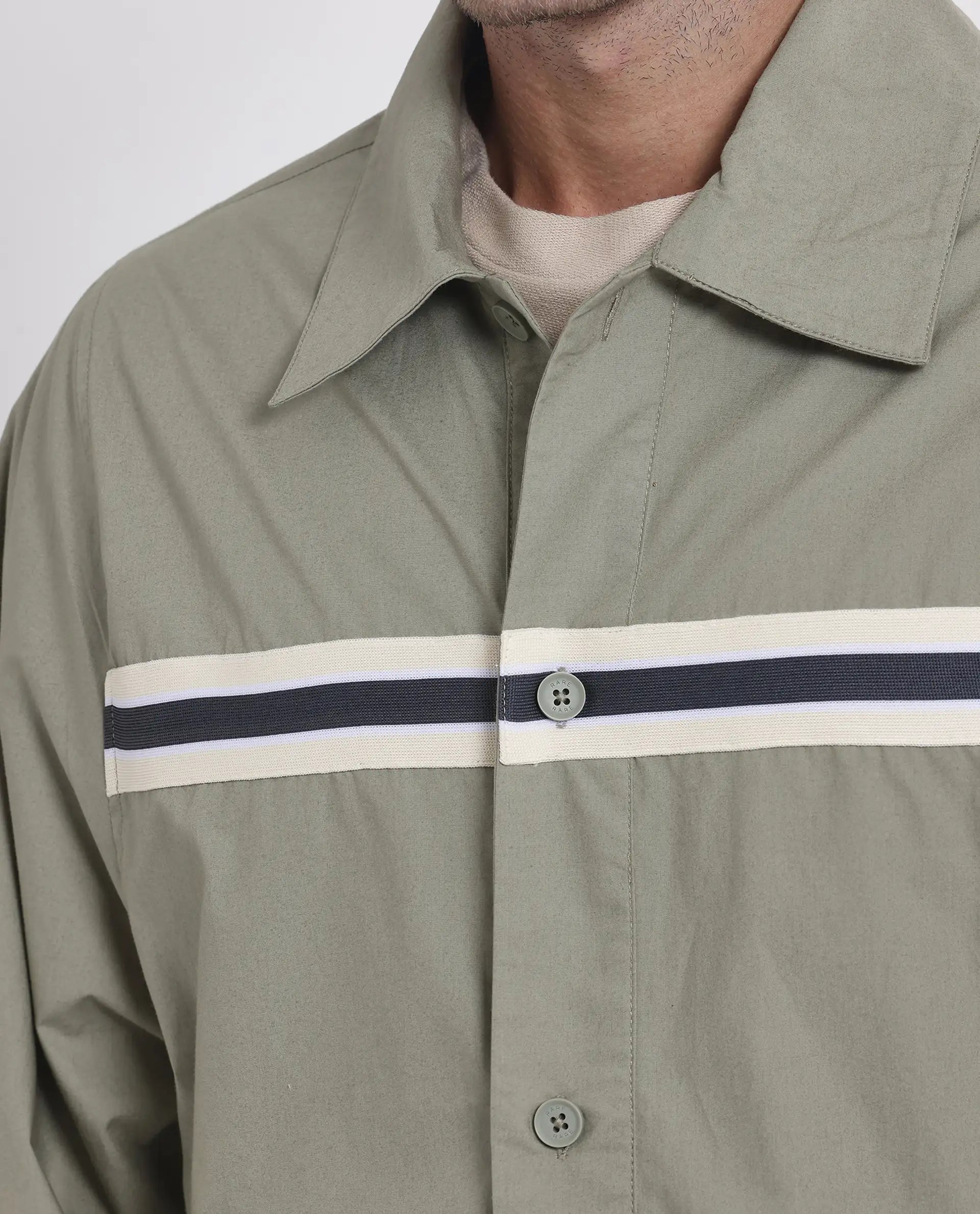 Rare Rabbit Men Macon-S Green Cotton Fabric Full Sleeves Collared Neck Button Closure Plain Shirt