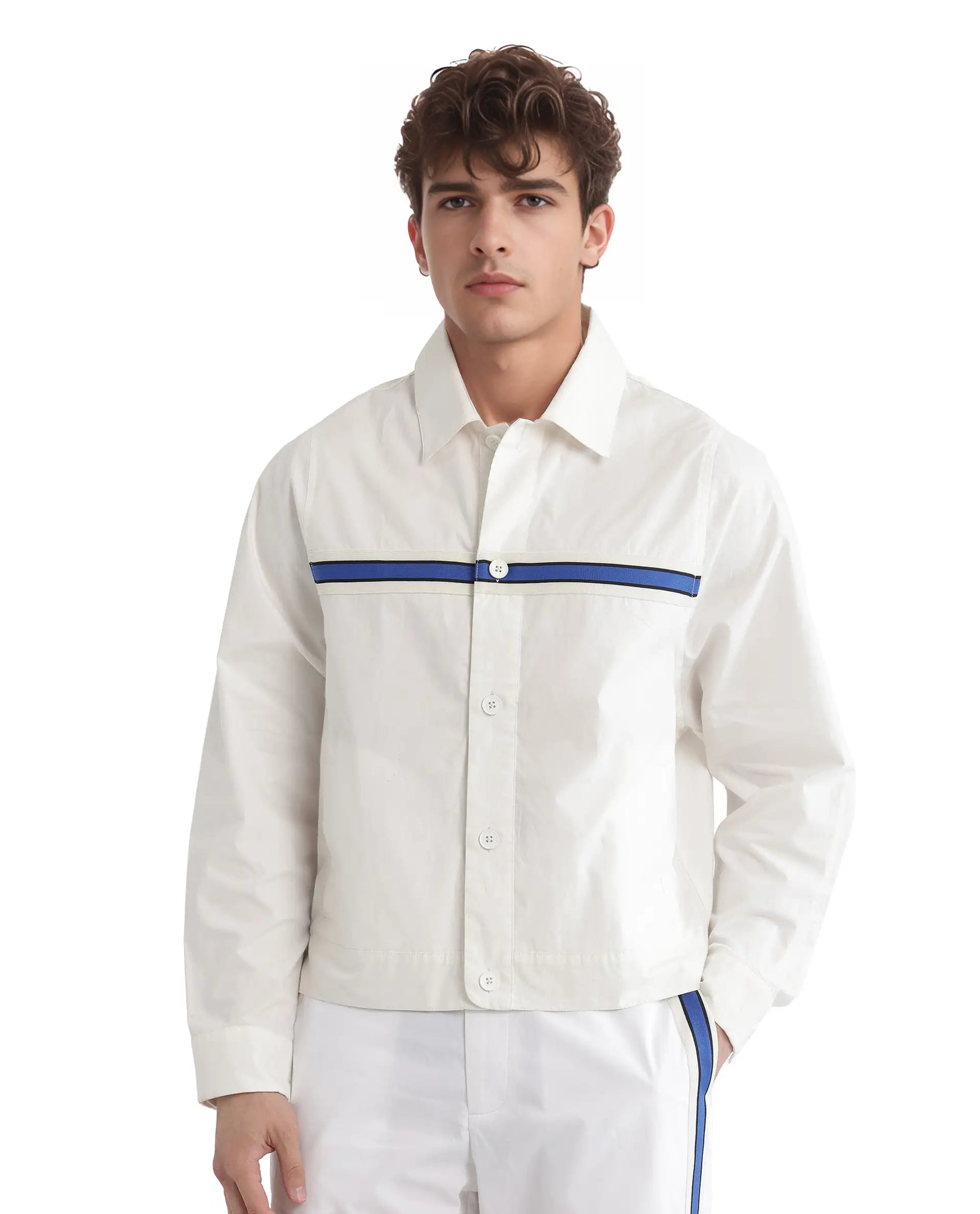 Rare Rabbit Men Macon-S White Cotton Fabric Full Sleeves Collared Neck Button Closure Plain Shirt