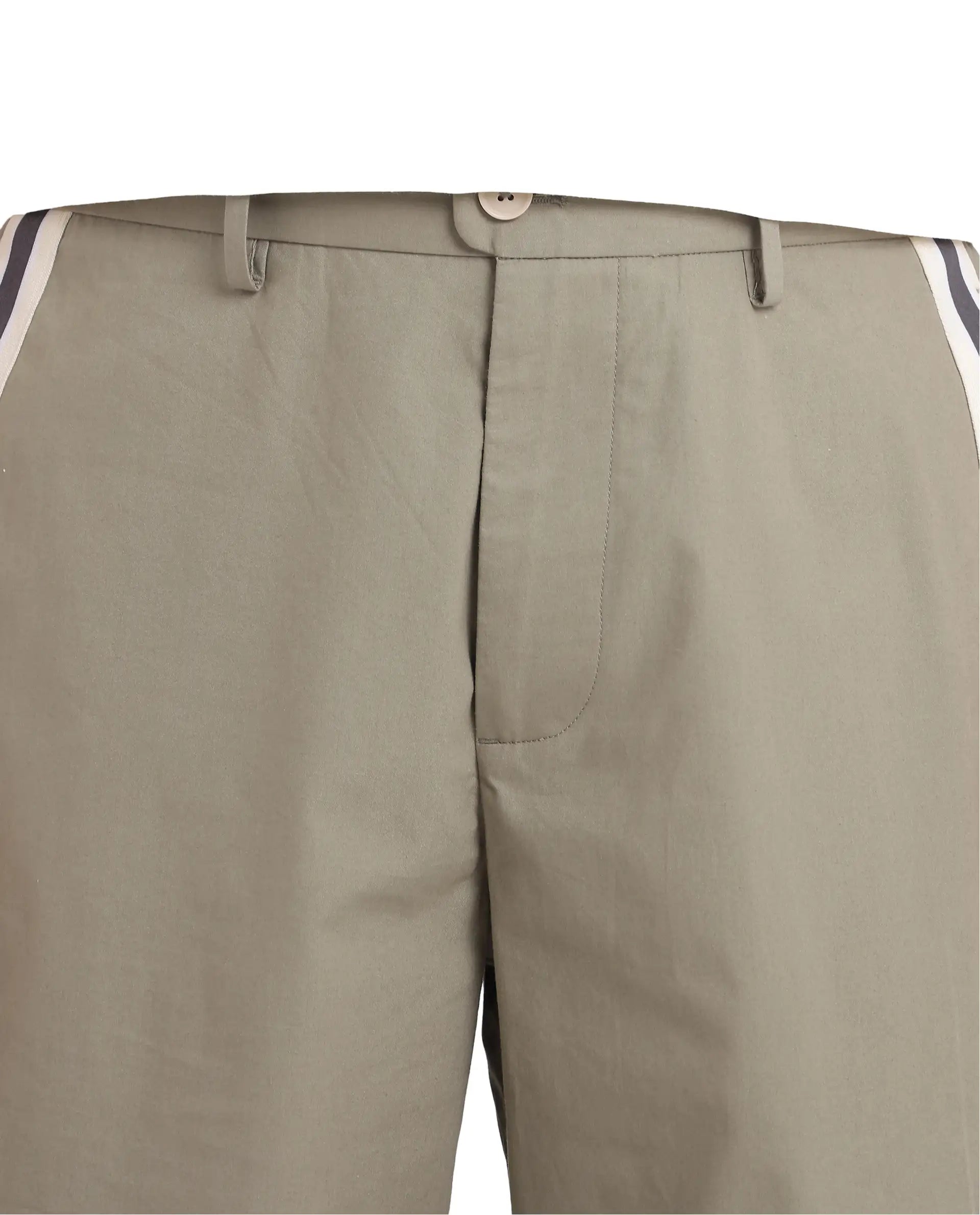 Rare Rabbit Men Macon Green Cotton Fabric Mid Rise Baggy Fit Side Slit with Snap Button Closure Tape Detailing Track Pant