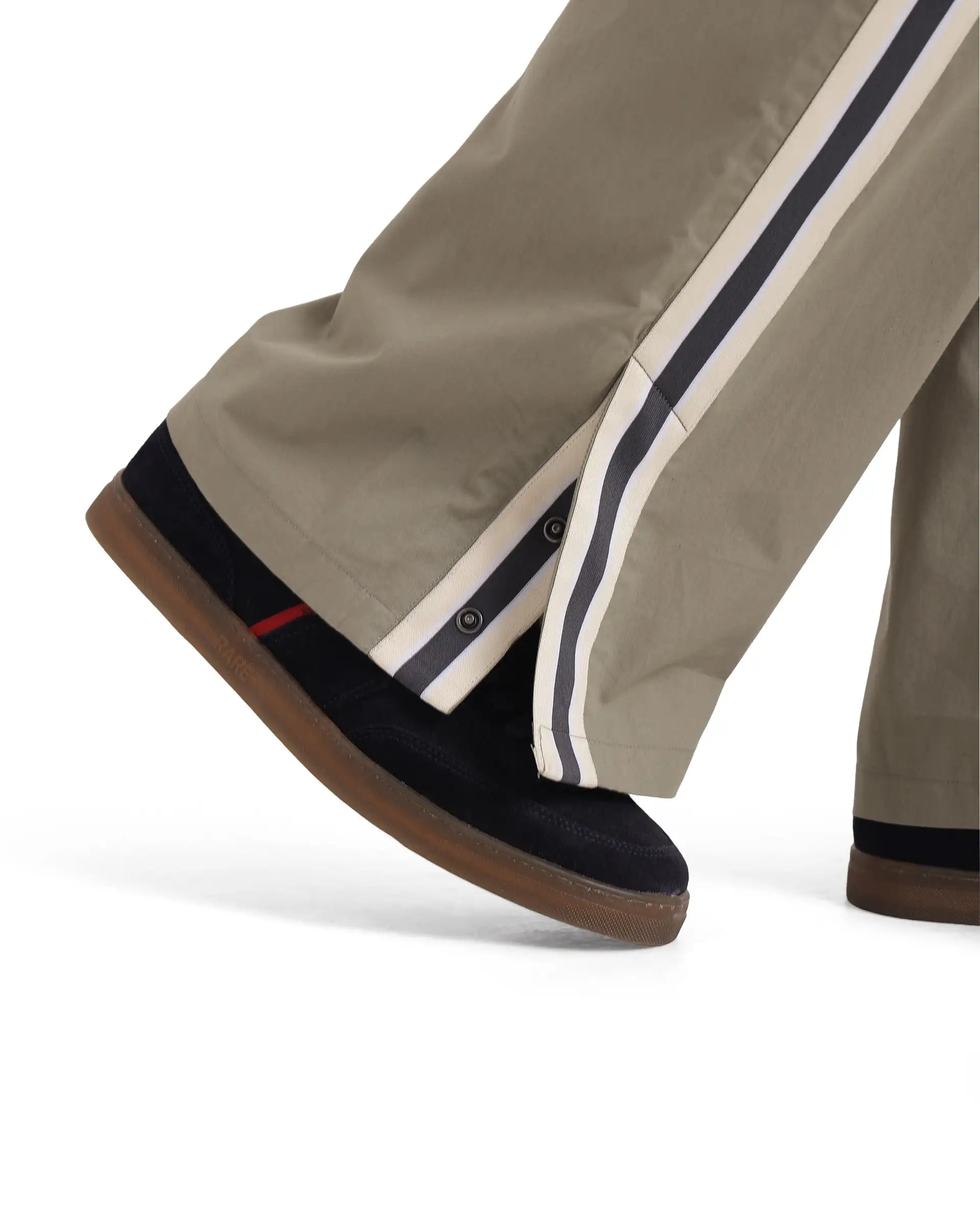 Rare Rabbit Men Macon Green Cotton Fabric Mid Rise Baggy Fit Side Slit with Snap Button Closure Tape Detailing Track Pant