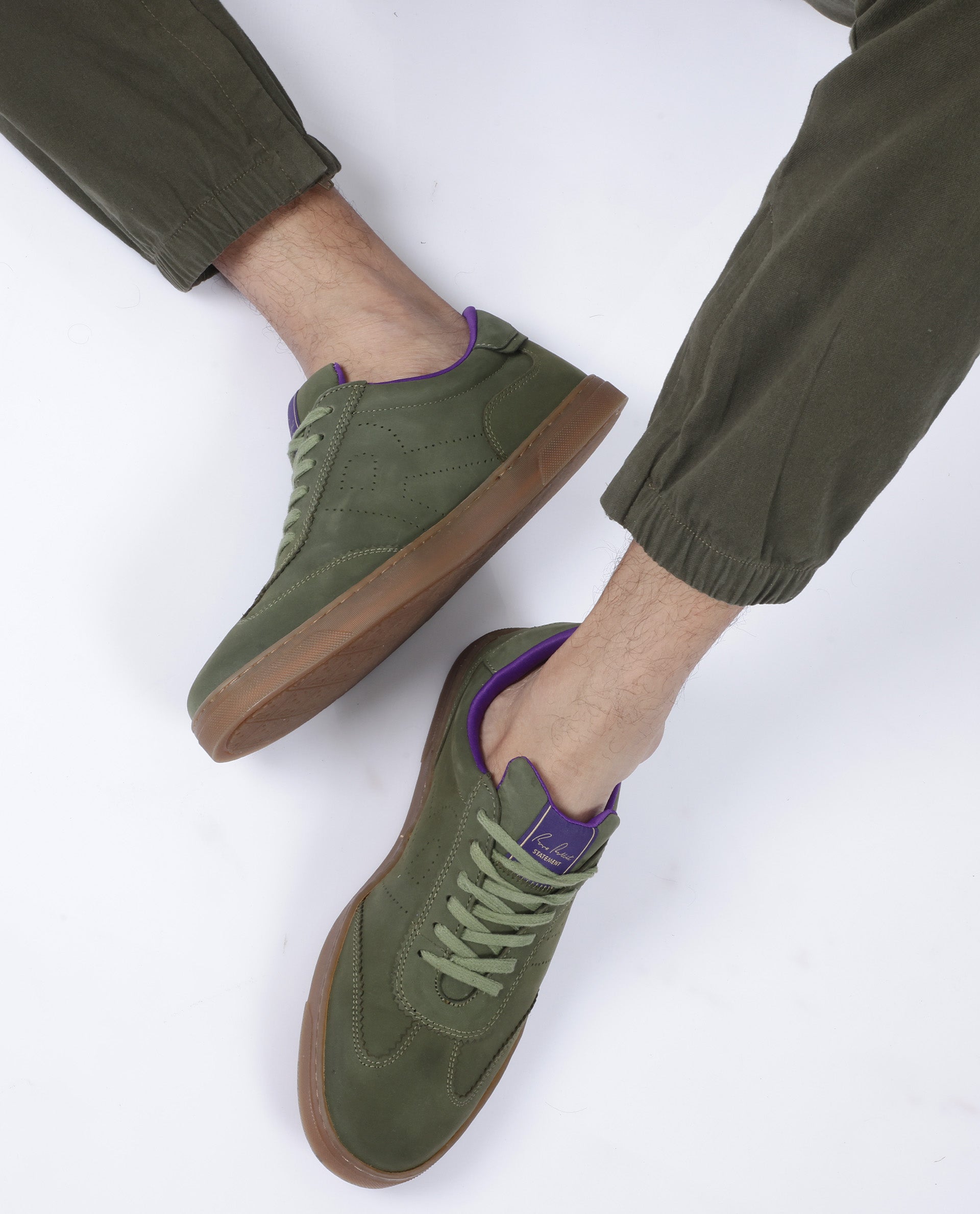 Rare Rabbit Mens Magellan Dark Green Premium Nubuck Lace Up Low Top Round Toe Sneaker Shoes