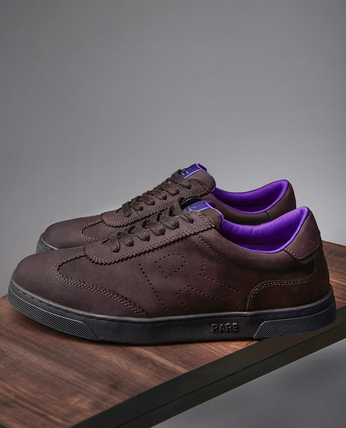 Rare Rabbit Men's Magellan Dark Purple Premium Nubuck Lace Up Low Top Round Toe Sneaker Shoes