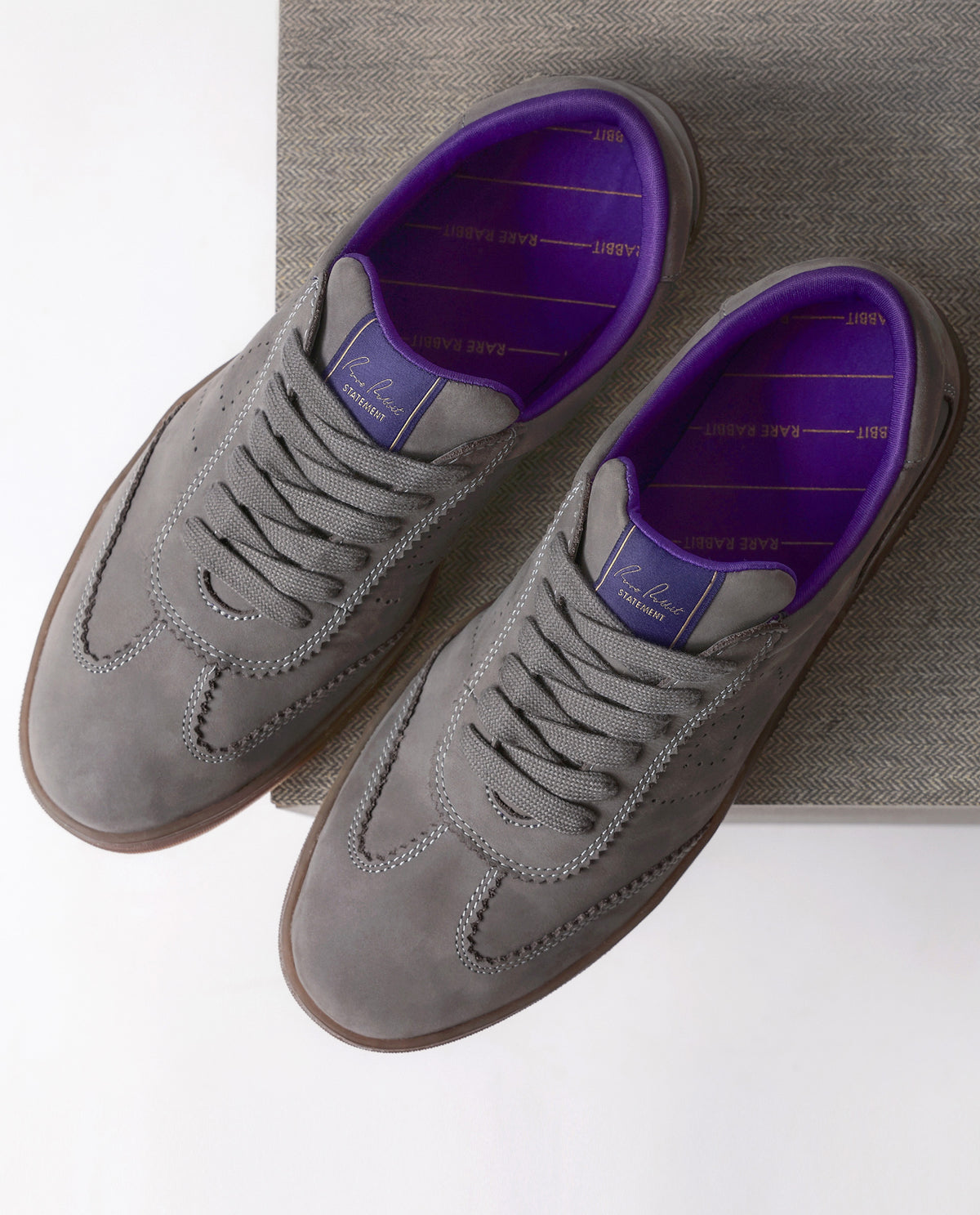 Rare Rabbit Men's Magellan Grey Premium Nubuck Lace Up Low Top Round Toe Sneaker Shoes