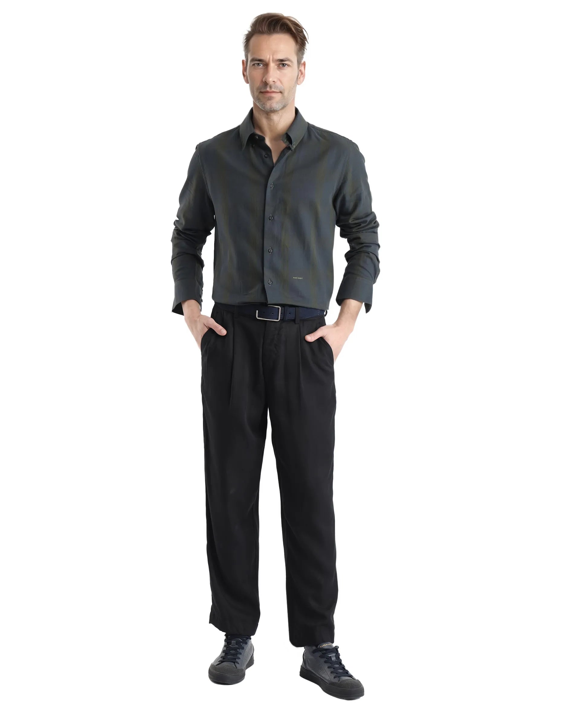 Rare Rabbit Men's Magone Dark Green Cotton Fabric Full Sleeve Collared Neck Checks Shirt