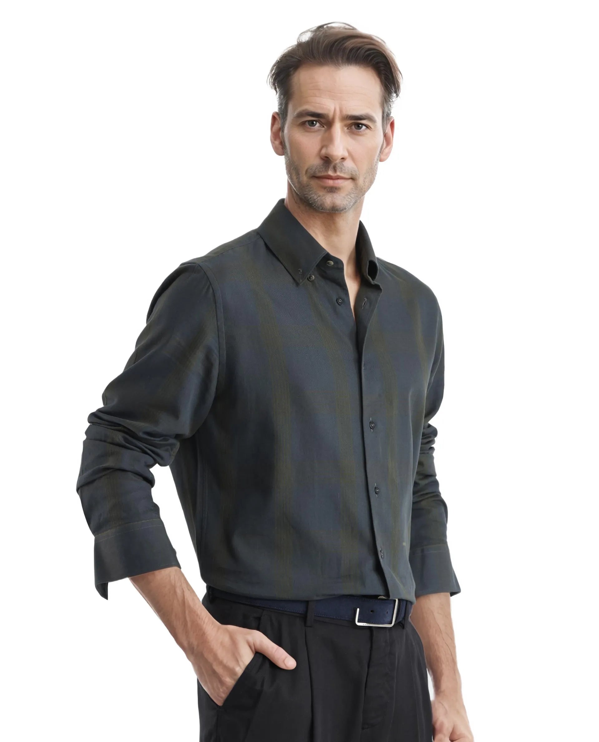 Rare Rabbit Men's Magone Dark Green Cotton Fabric Full Sleeve Collared Neck Checks Shirt