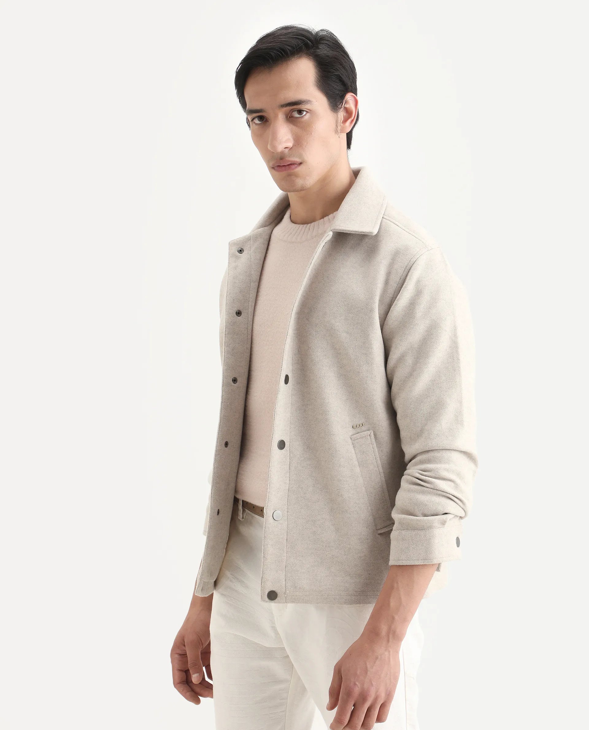 Rare Rabbit Men's Mahu Brown Polyester Fabric Spread Collar Regular Fit Plain Jacket