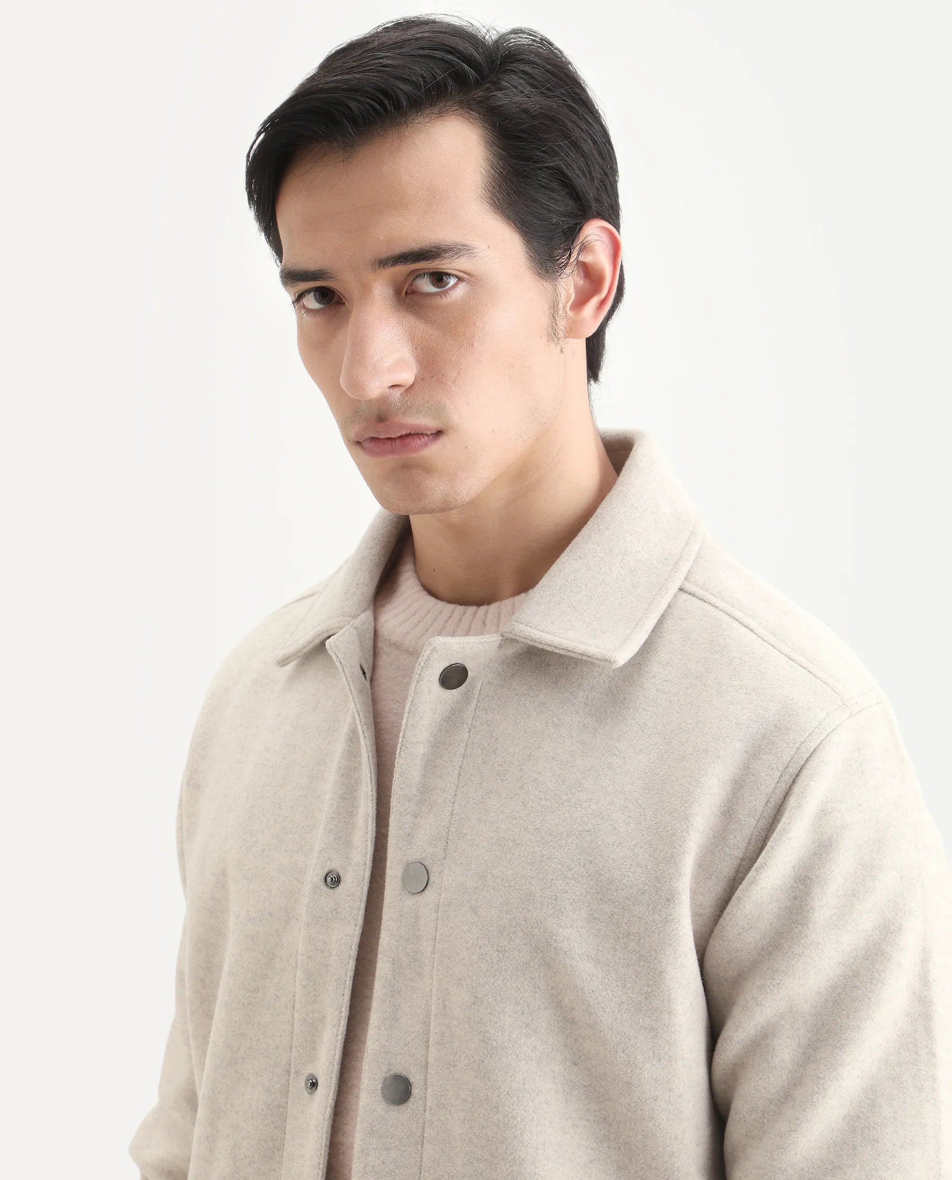 Rare Rabbit Men's Mahu Brown Polyester Fabric Spread Collar Regular Fit Plain Jacket