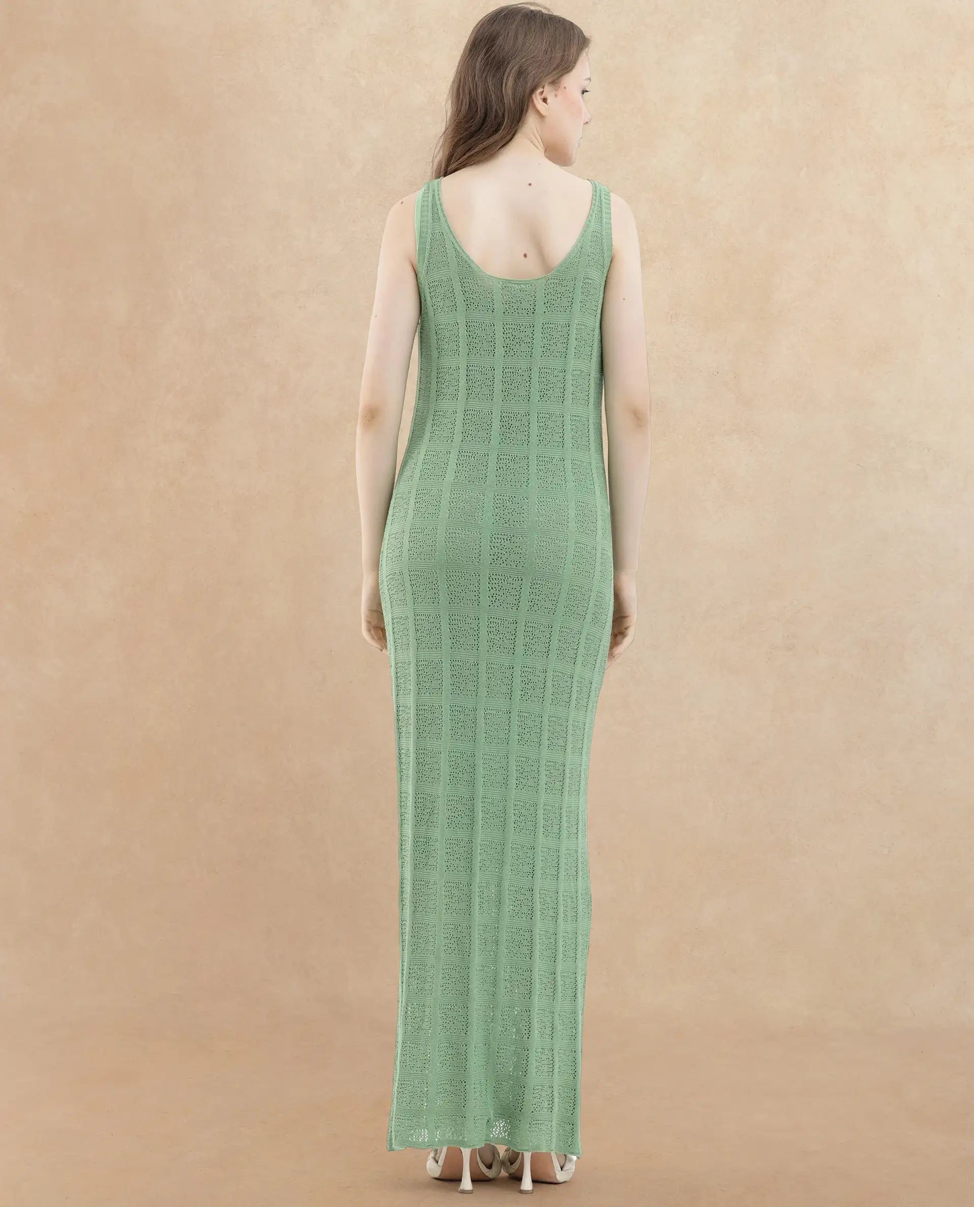 Rareism Womens Majoka Pastel Green Dress U-Neck Solid