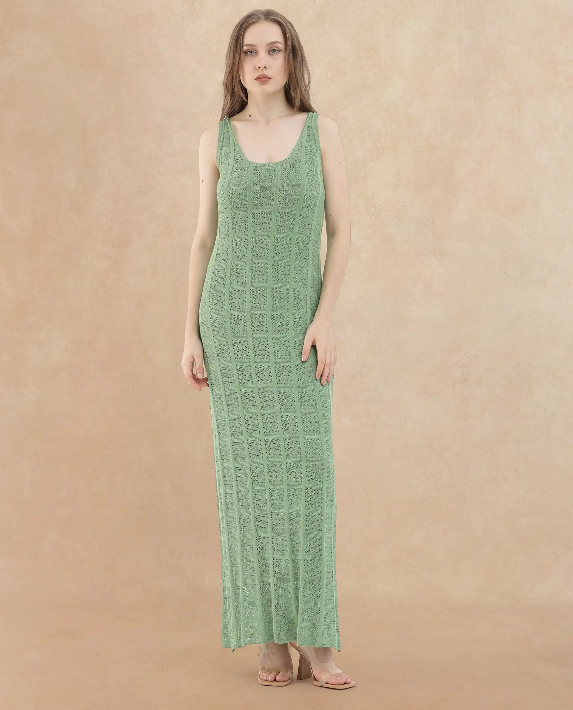 Rareism Womens Majoka Pastel Green Dress U-Neck Solid