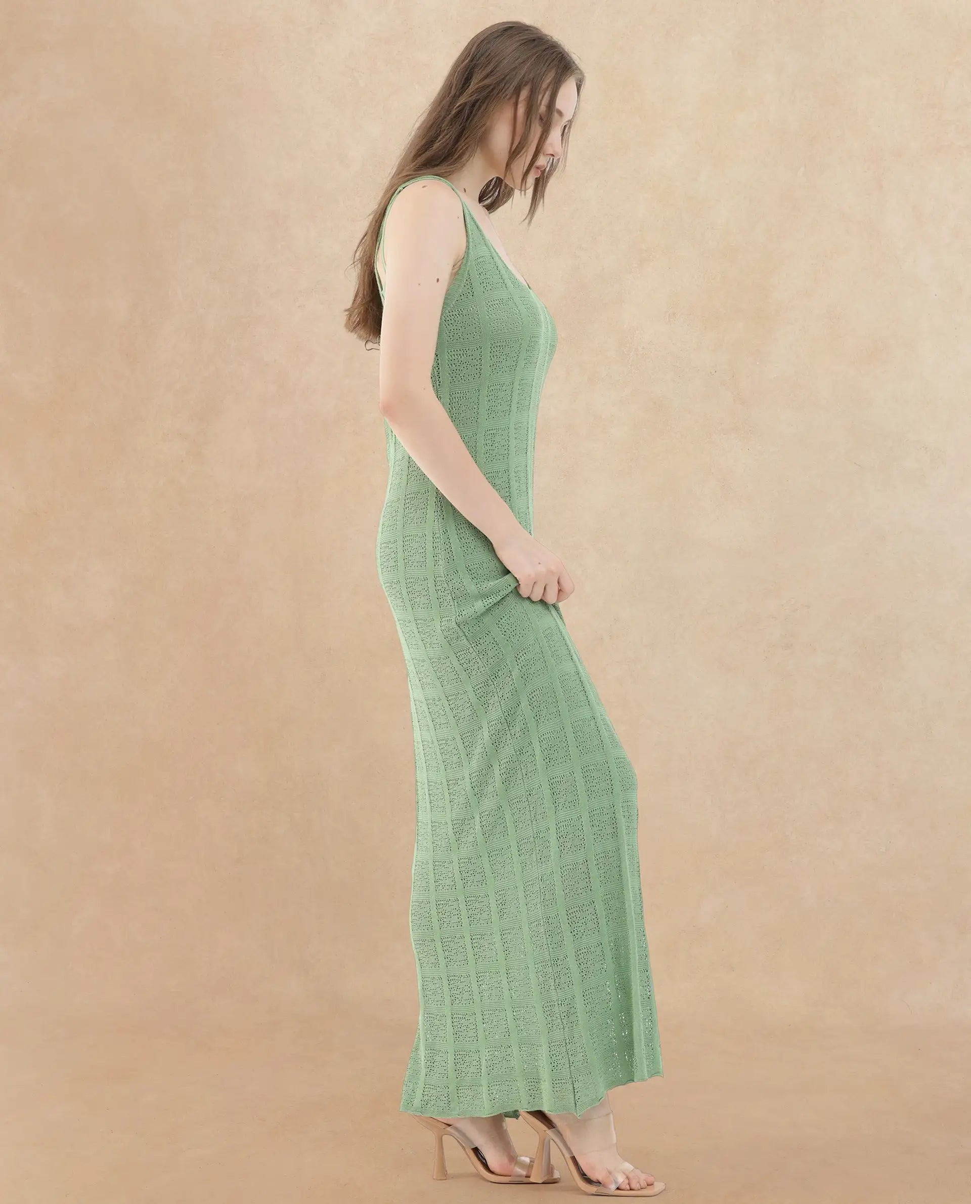 Rareism Womens Majoka Pastel Green Dress U-Neck Solid