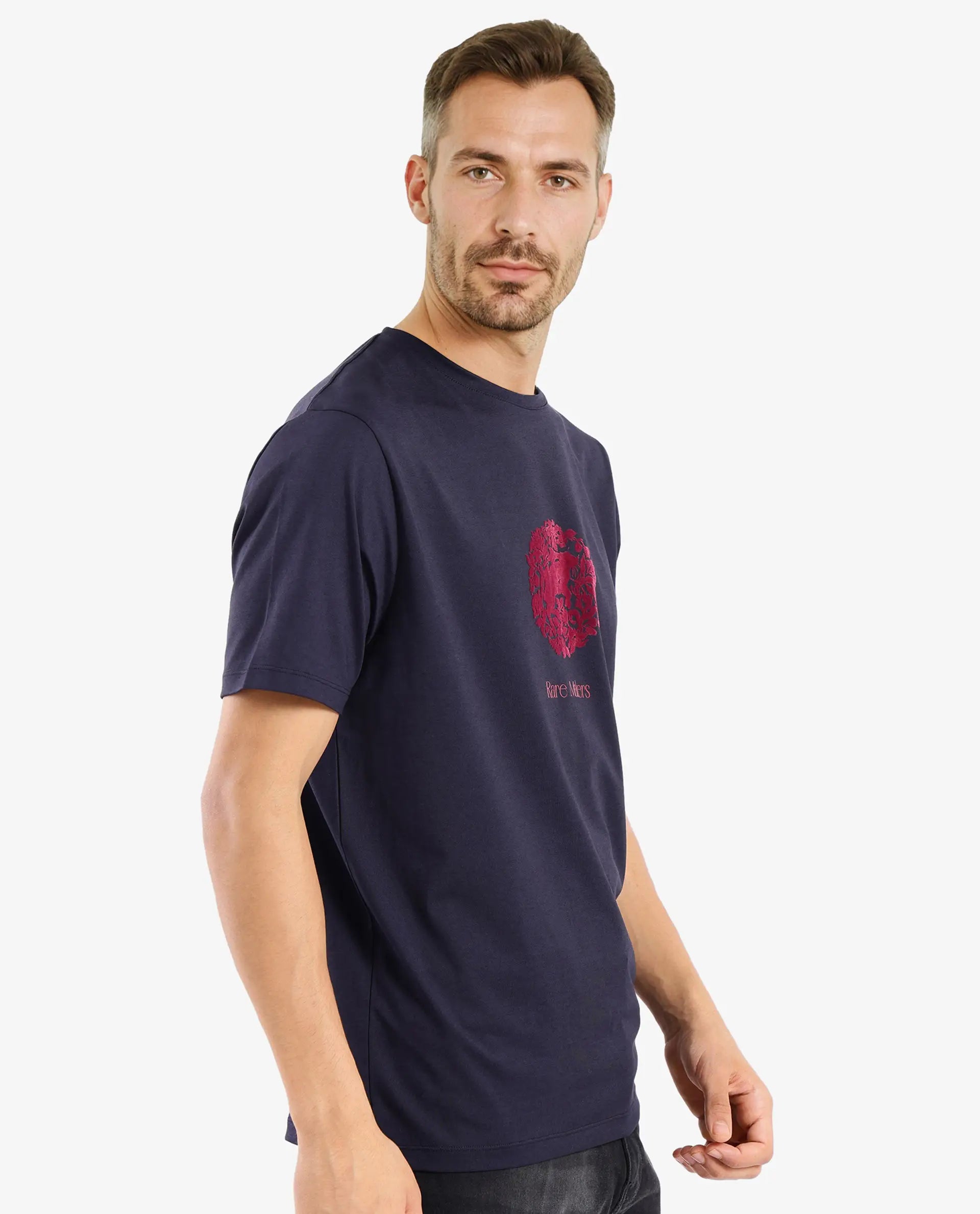 Rare Rabbit Men Make Navy Short Sleeve Crew Neck Regular Fit Graphic Print T-Shirt