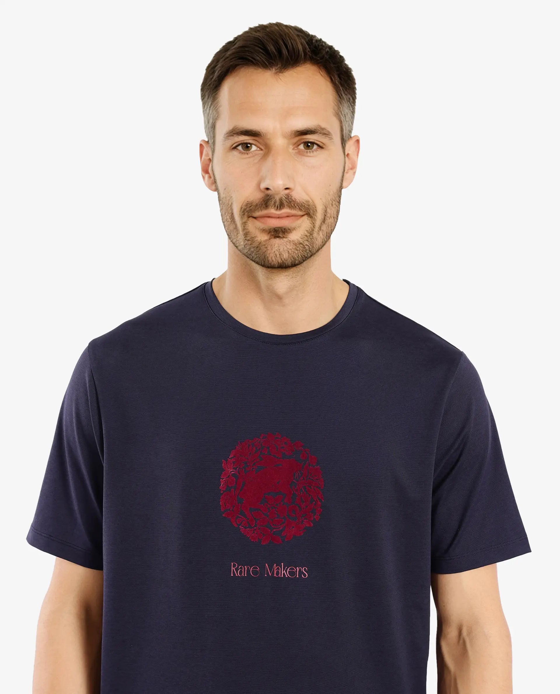 Rare Rabbit Men Make Navy Short Sleeve Crew Neck Regular Fit Graphic Print T-Shirt