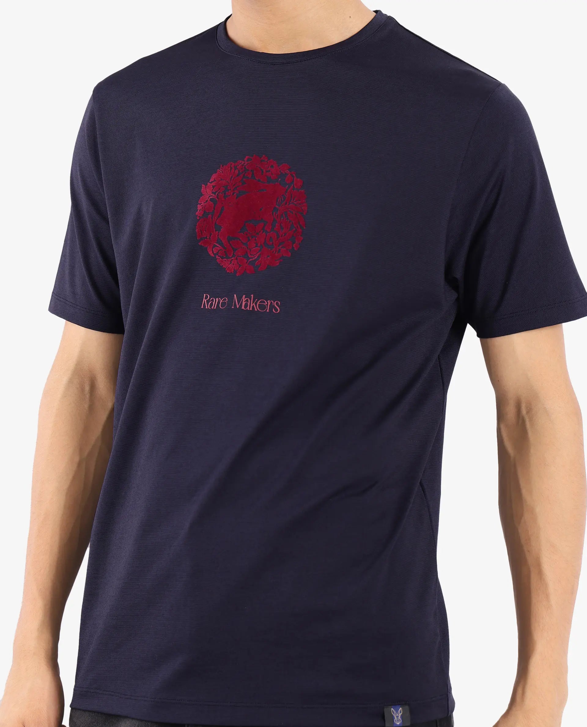 Rare Rabbit Men Make Navy Short Sleeve Crew Neck Regular Fit Graphic Print T-Shirt