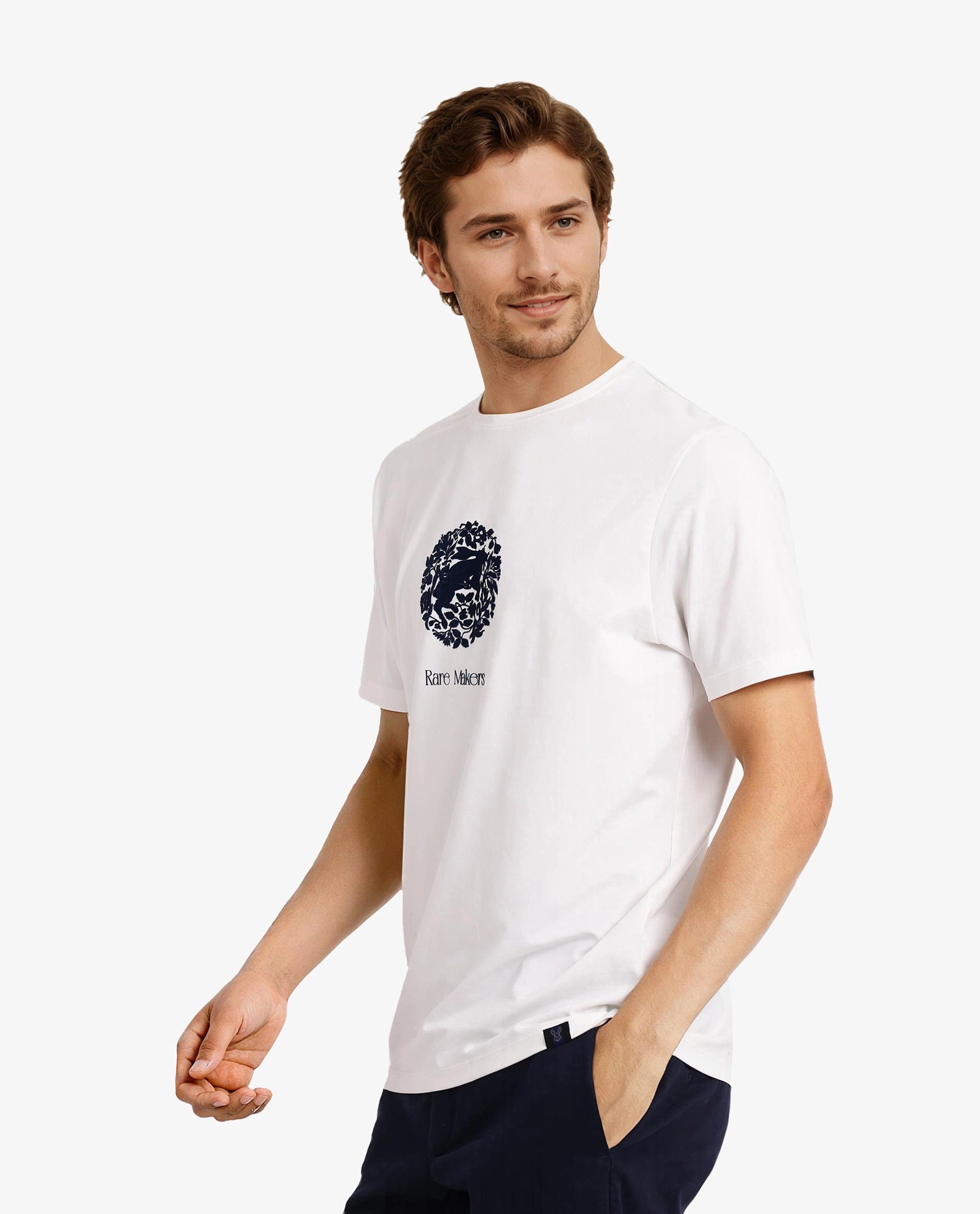 Rare Rabbit Men Make Off White Short Sleeve Crew Neck Regular Fit Graphic Print T-Shirt