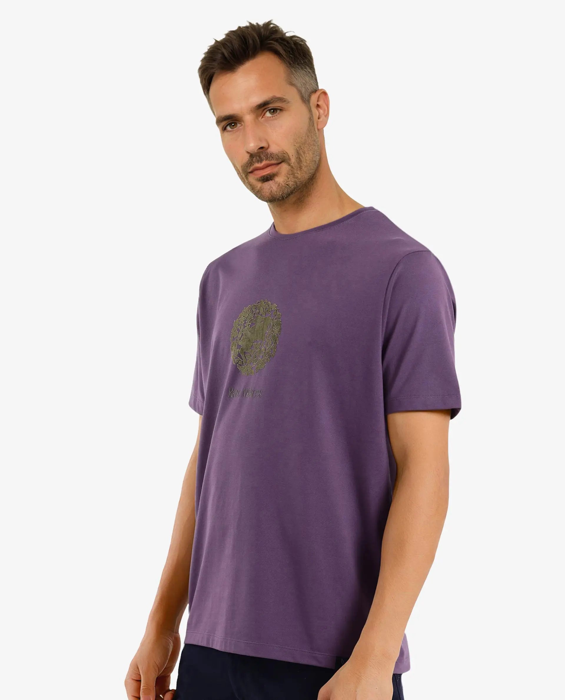 Rare Rabbit Men Make Purple Short Sleeve Crew Neck Graphic Print T-Shirt