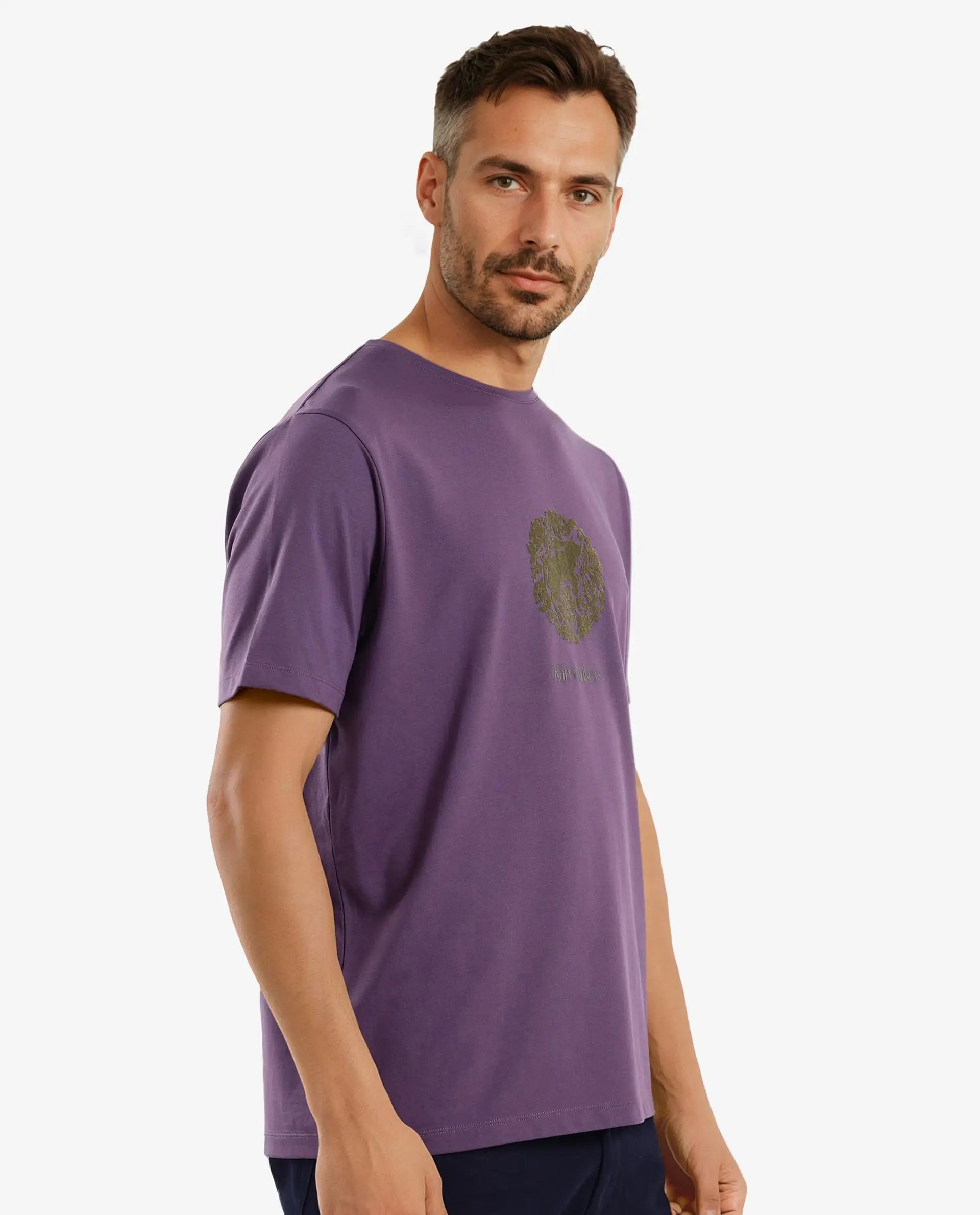 Rare Rabbit Men Make Purple Short Sleeve Crew Neck Graphic Print T-Shirt